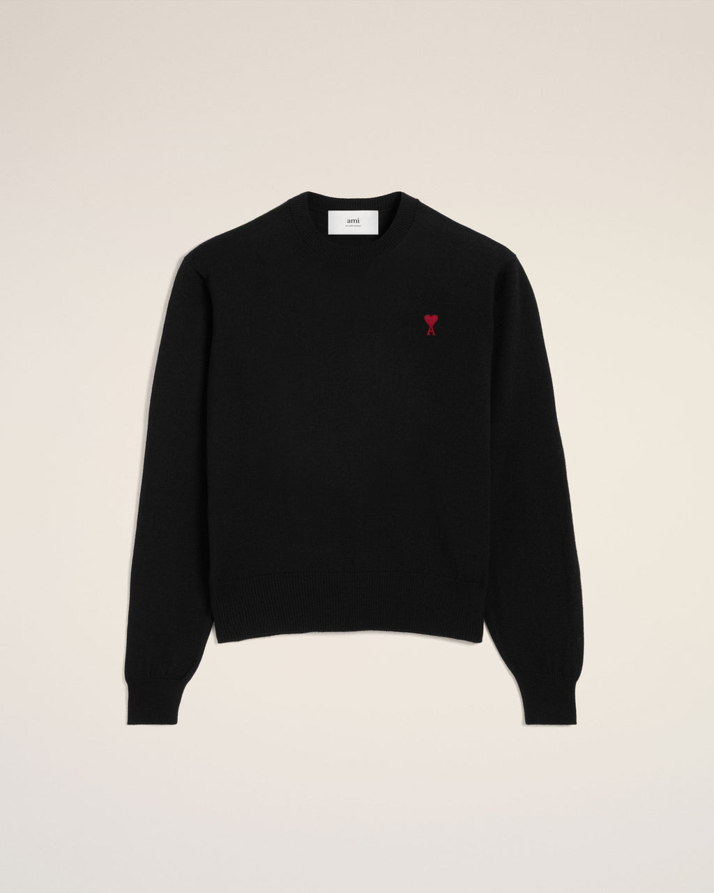 Pull Noir Col Rond Ami de Coeur En Laine