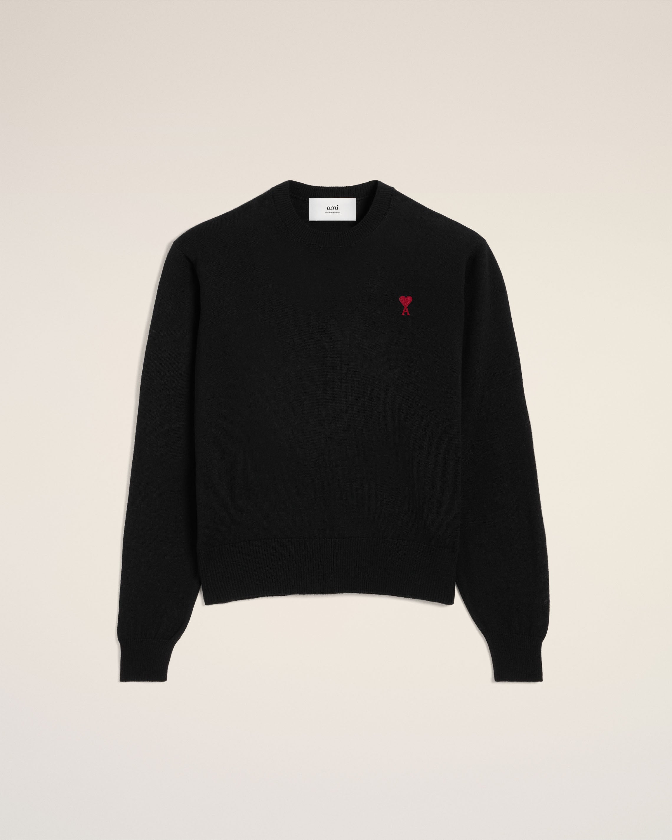 Pull Noir Col Rond Ami de Coeur En Laine