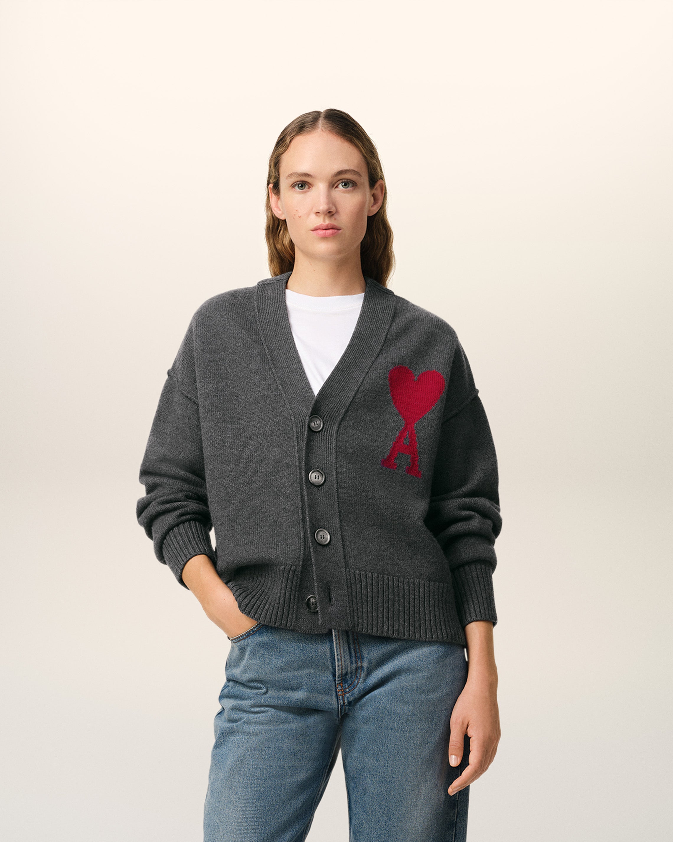 Cardigan Gris Ami de Coeur En Laine
