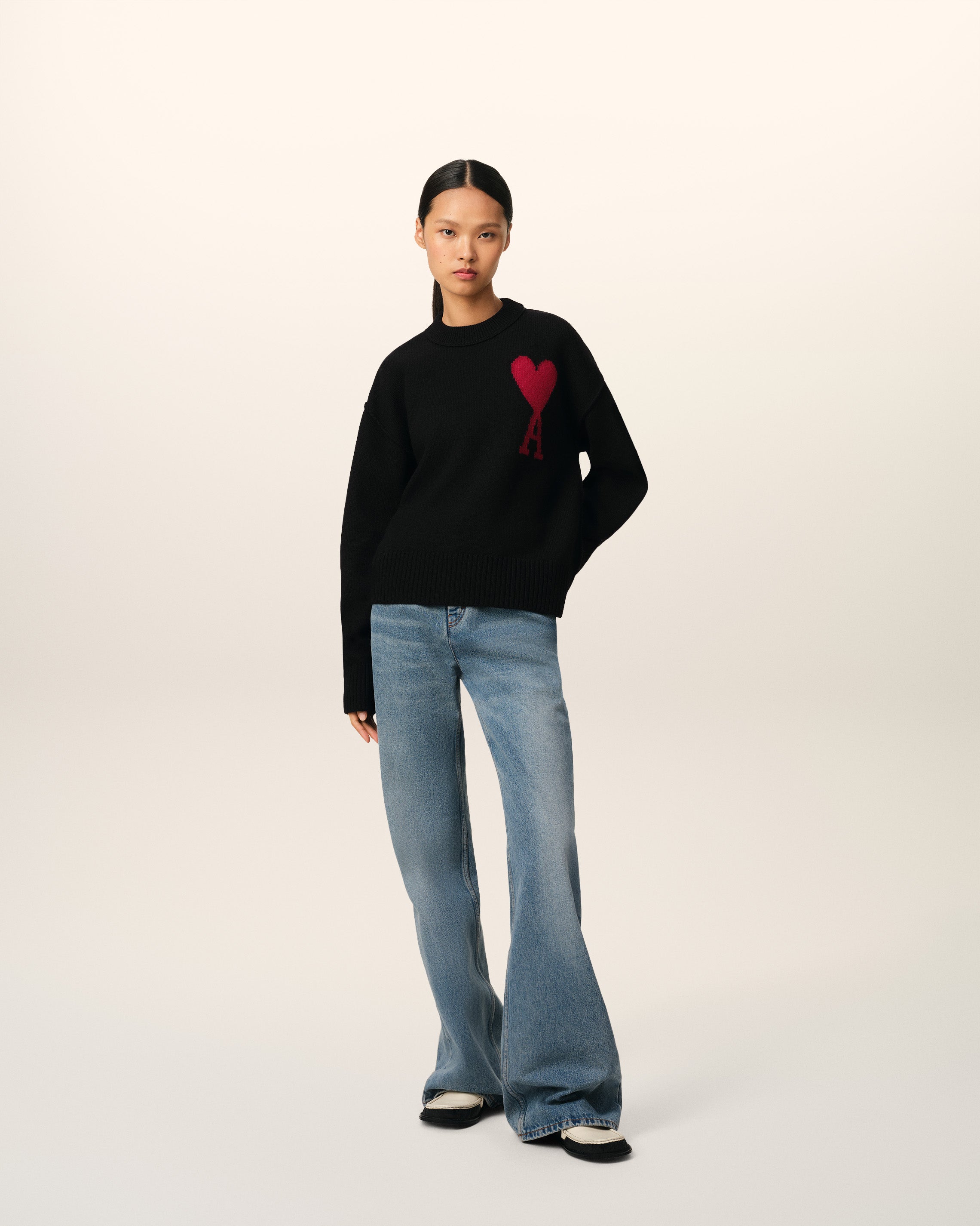 Pull Noir Ami de Coeur En Laine