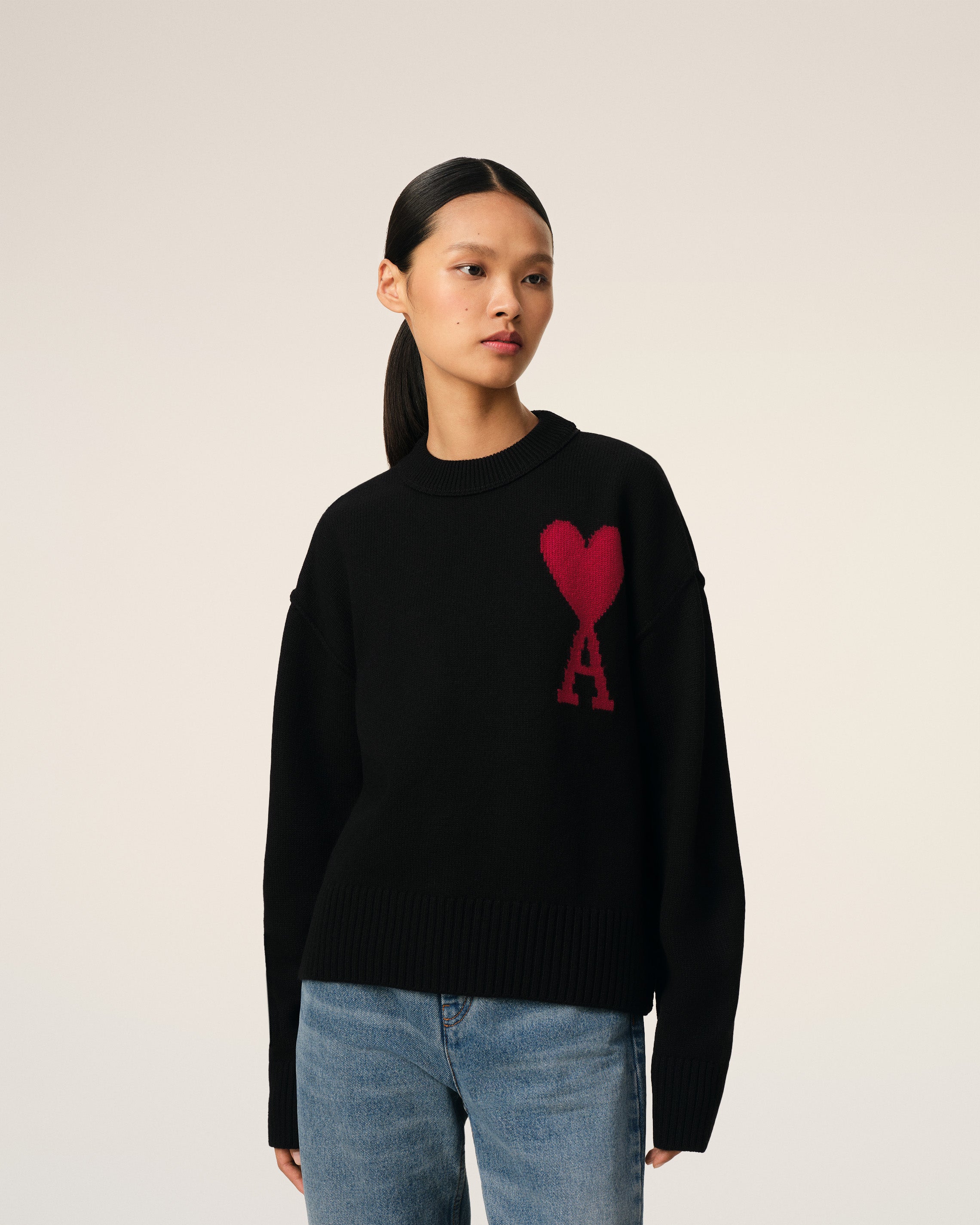 Pull Noir Ami de Coeur En Laine