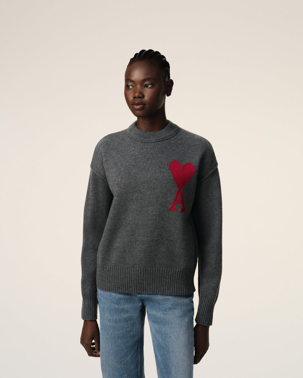 Pull Gris Ami de Coeur En Laine