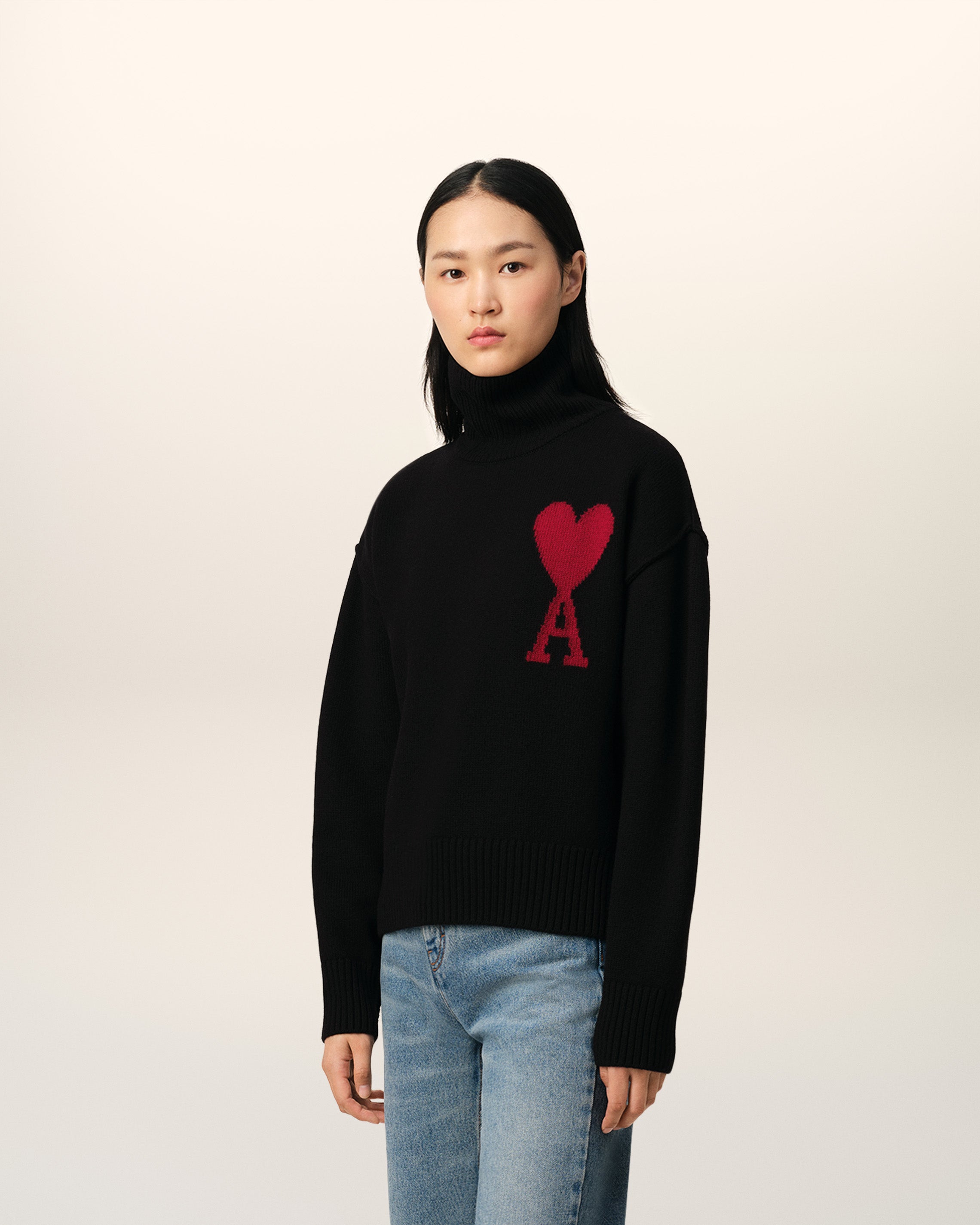 Pull Noir Ami de Coeur En Laine