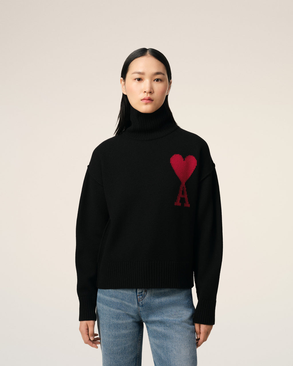 Pull Noir Ami de Coeur En Laine