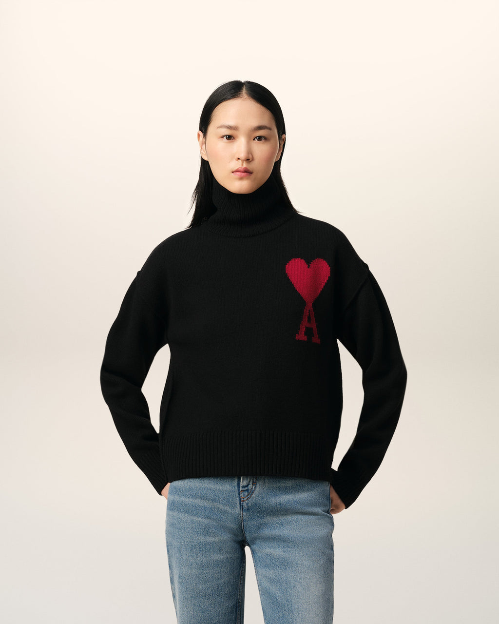 Pull Noir Ami de Coeur En Laine