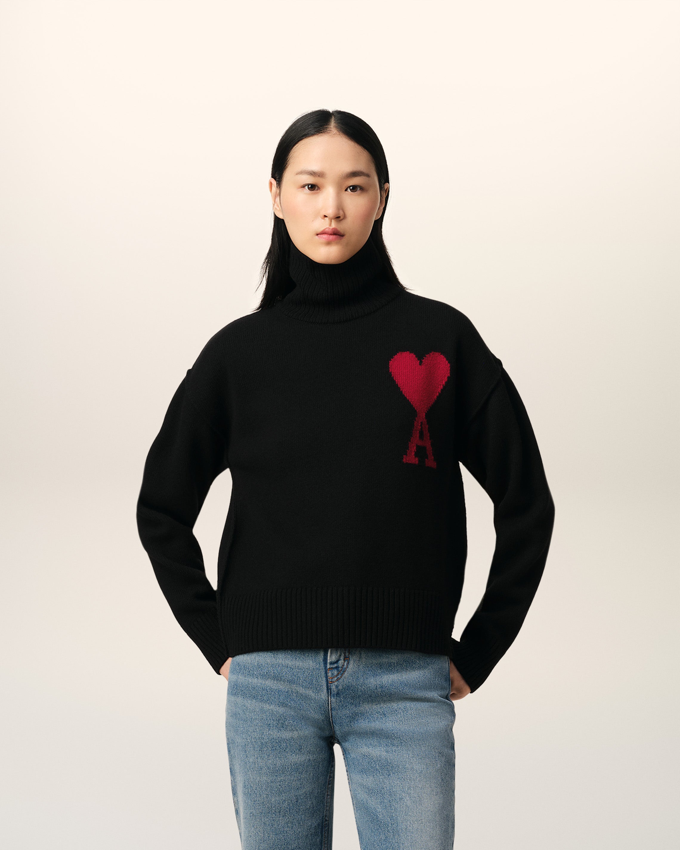 Pull Noir Ami de Coeur En Laine