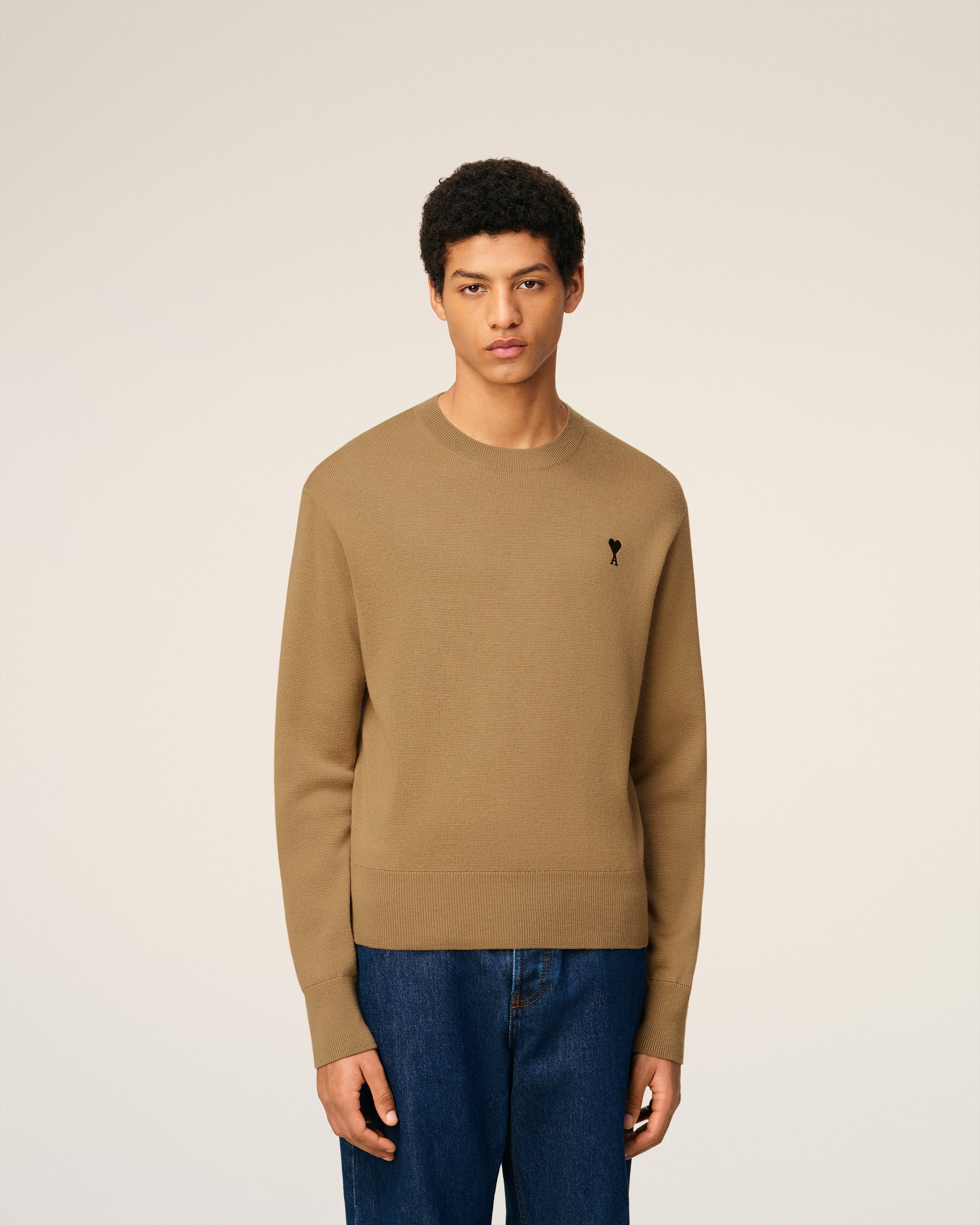 Pull Marron Col Rond Ami De Coeur En Laine