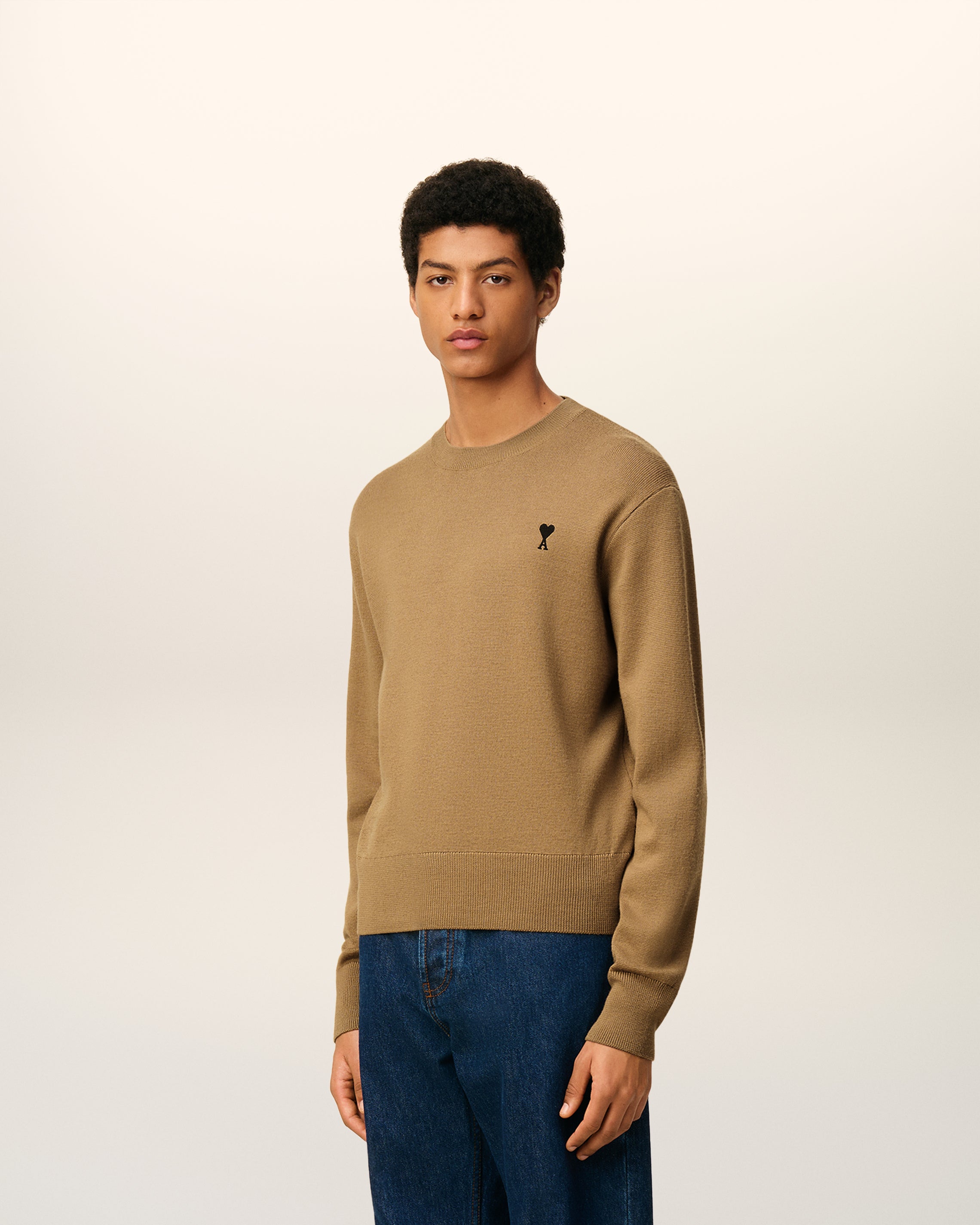 Pull Marron Col Rond Ami De Coeur En Laine