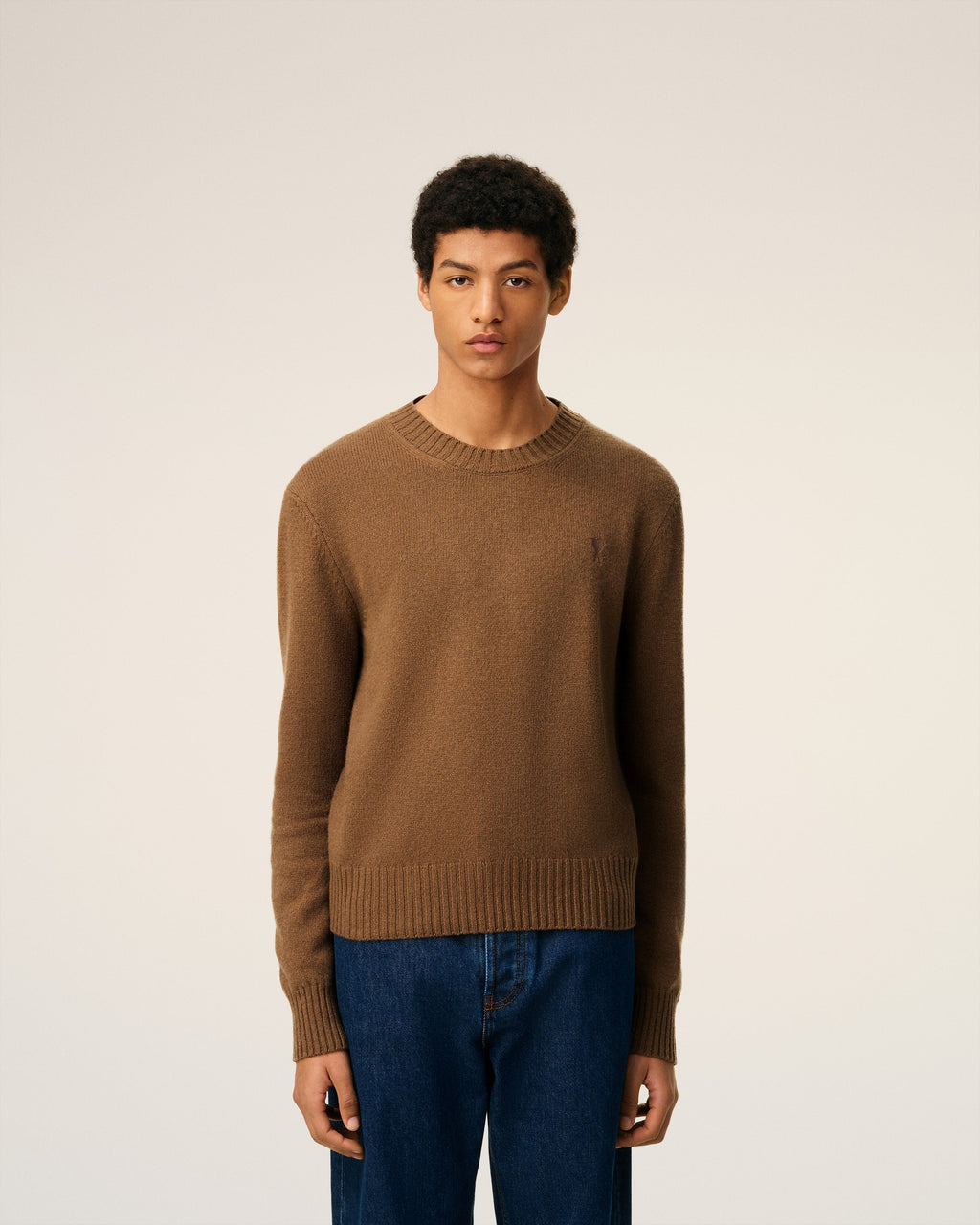 Pull Marron Col Rond Ami De Coeur En Cachemire