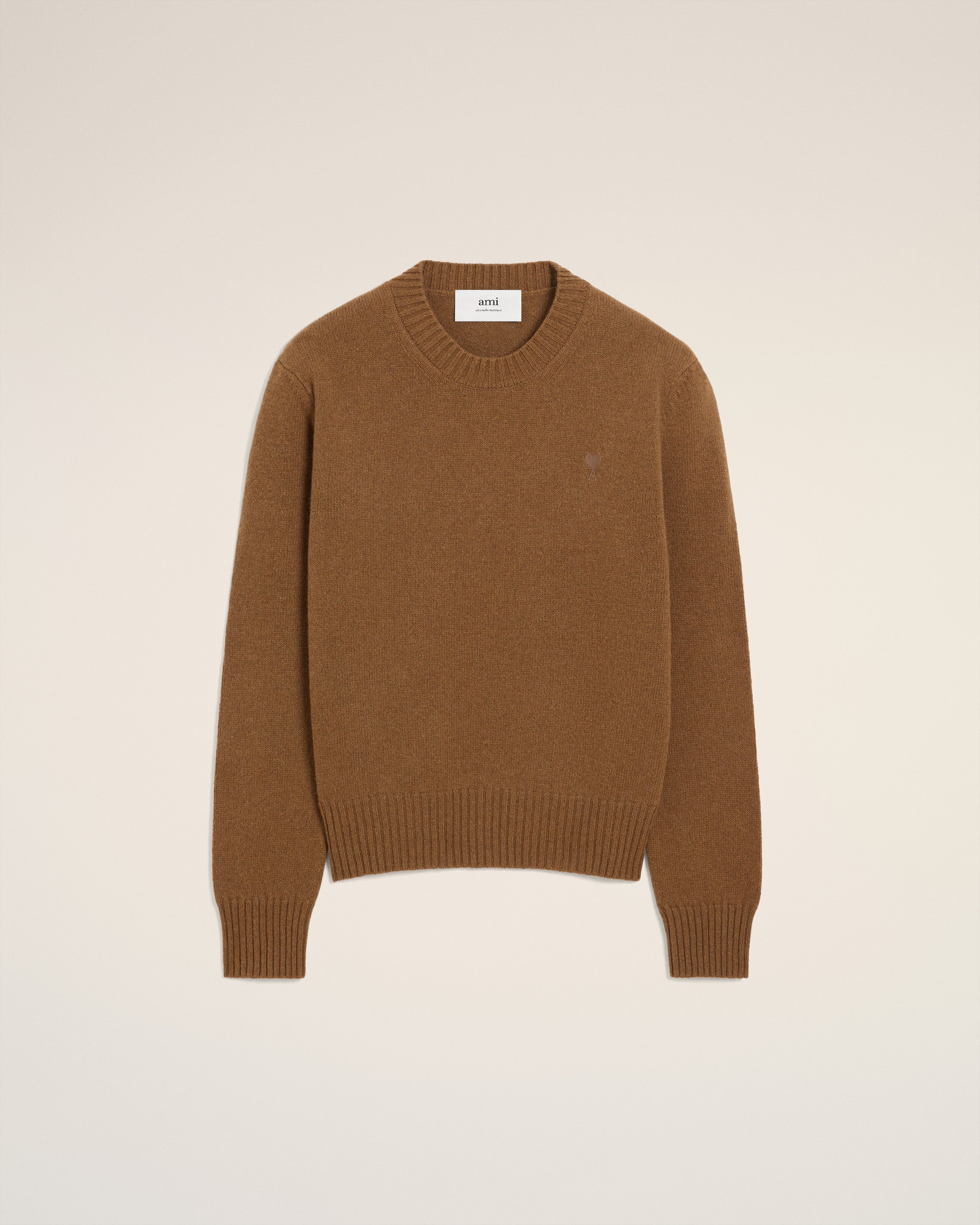 Pull Marron Col Rond Ami De Coeur En Cachemire