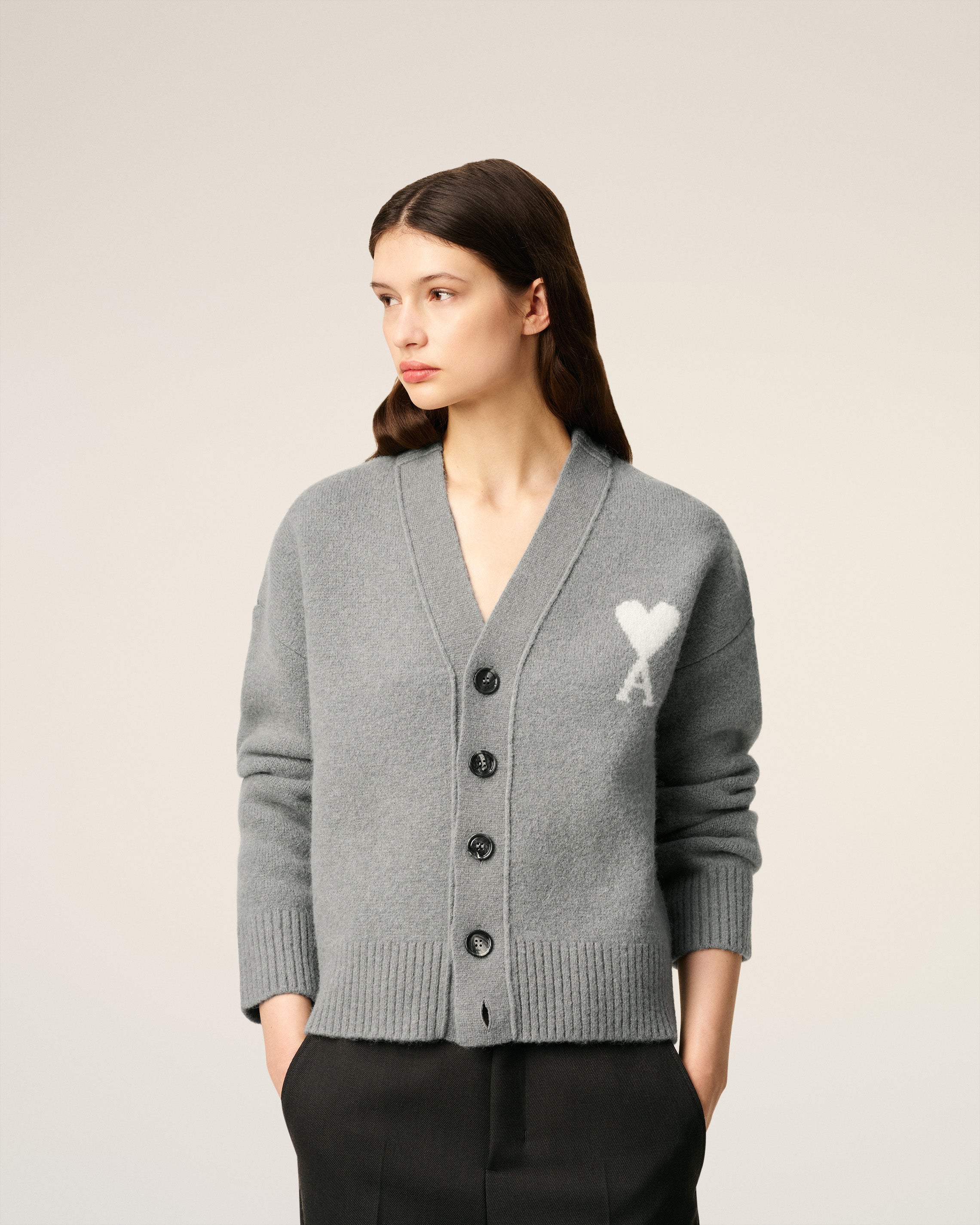 Cardigan Gris Ami De Coeur En Maille Alpaga