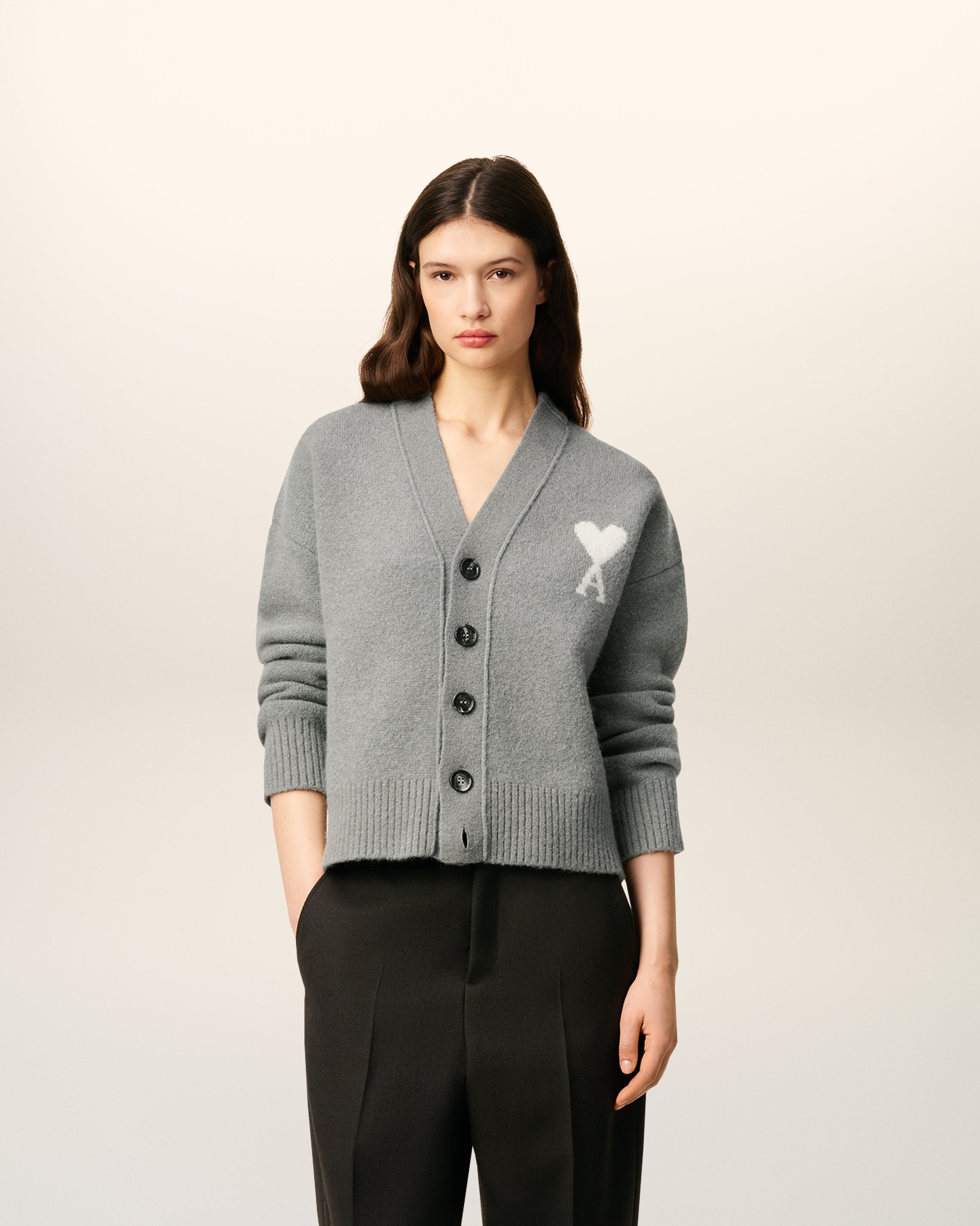 Cardigan Gris Ami De Coeur En Maille Alpaga