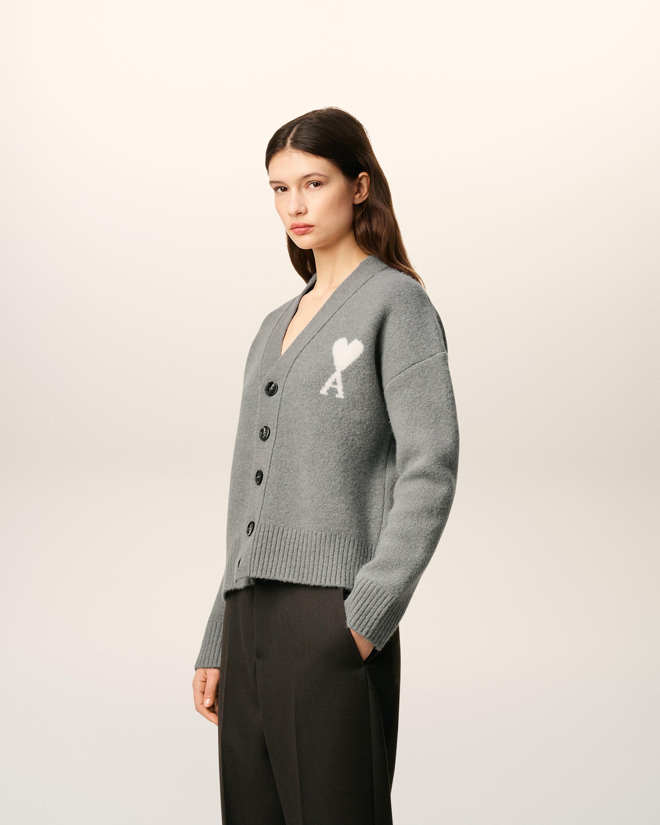 Cardigan Gris Ami De Coeur En Maille Alpaga