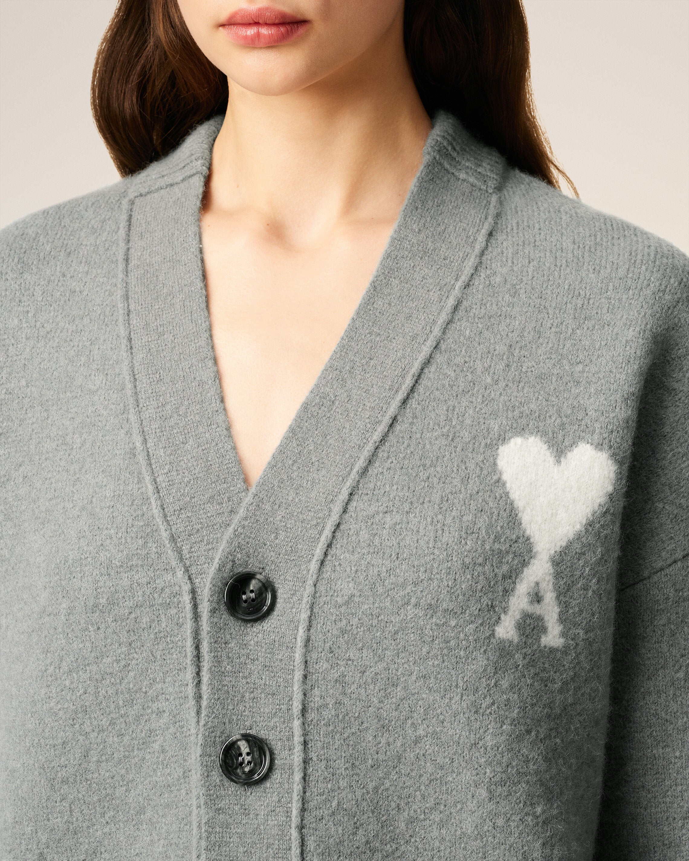 Cardigan Gris Ami De Coeur En Maille Alpaga