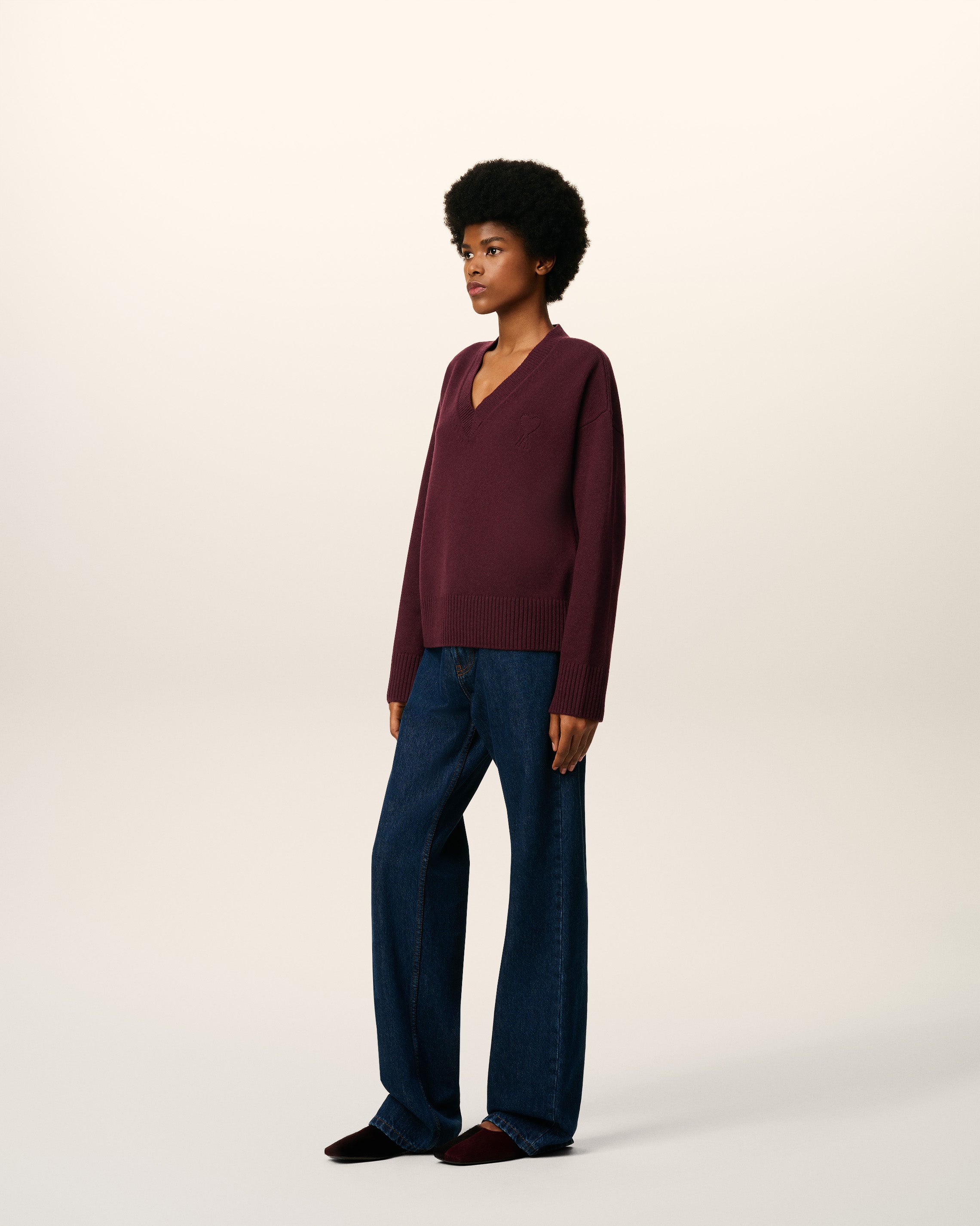 Pull Bordeaux Col V Ami De Coeur En Laine