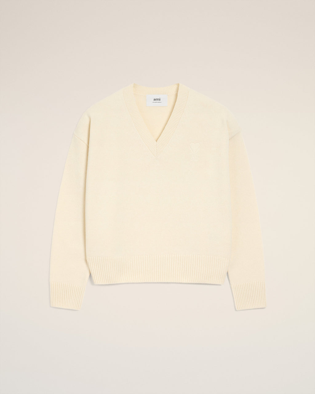 Pull Blanc Col V Ami De Coeur En Laine