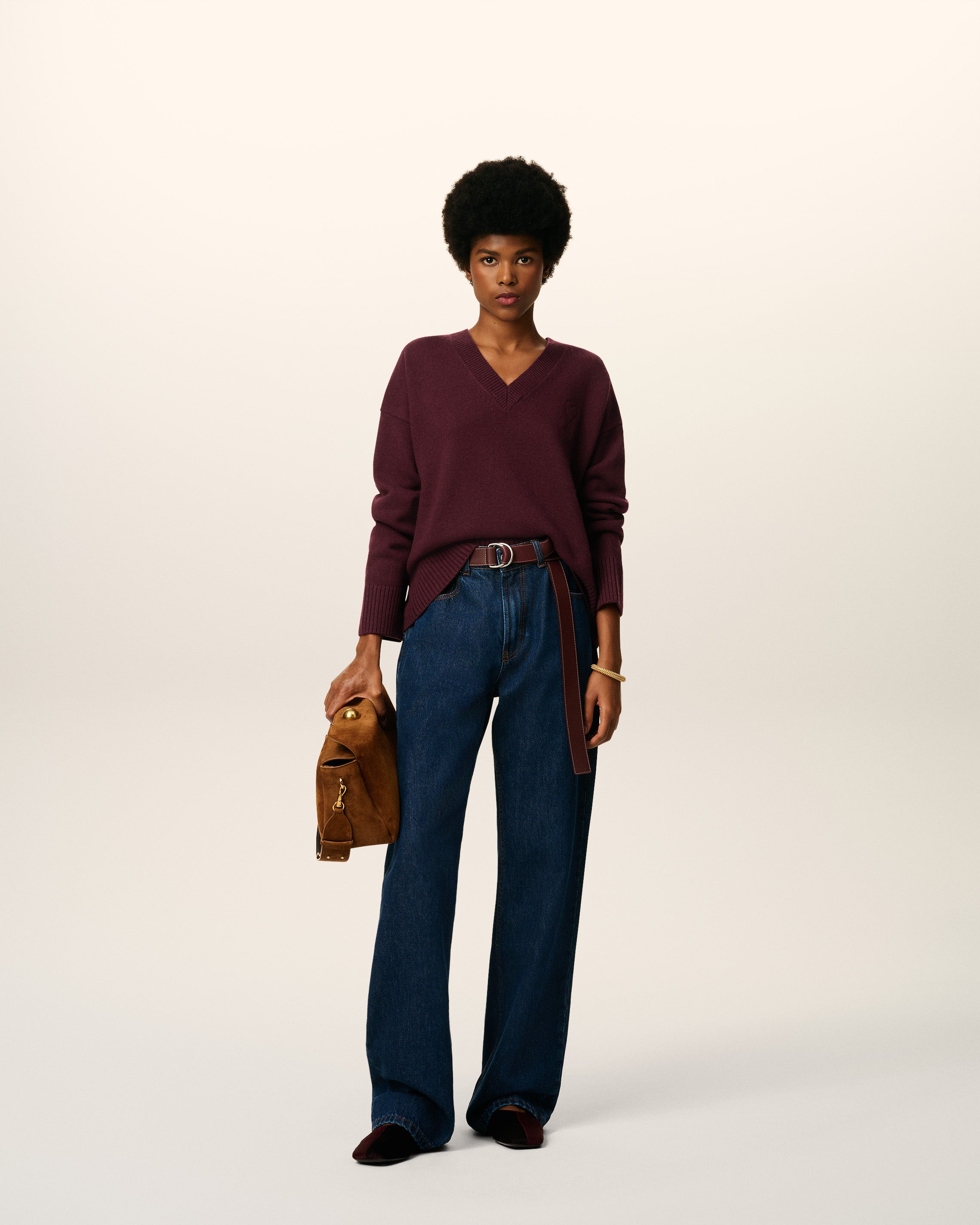 Pull Bordeaux Col V Ami De Coeur En Laine