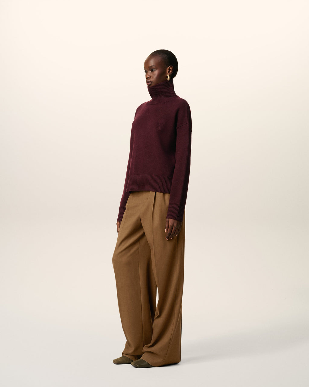 Pull Bordeaux Col Cheminée Ami De Coeur En Laine
