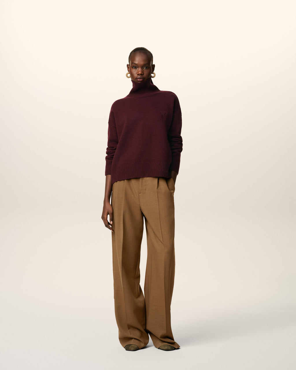 Pull Bordeaux Col Cheminée Ami De Coeur En Laine