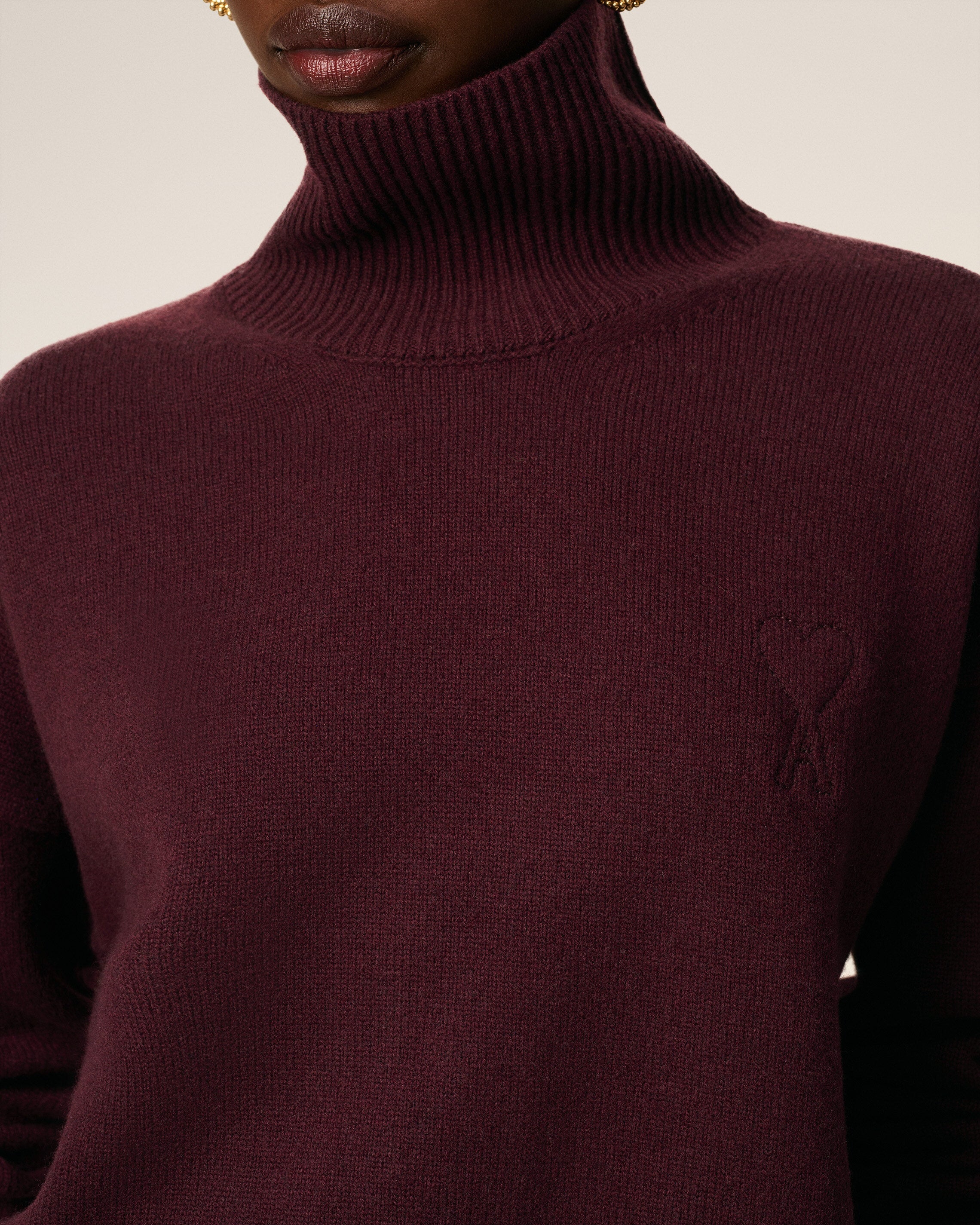 Pull Bordeaux Col Cheminée Ami De Coeur En Laine
