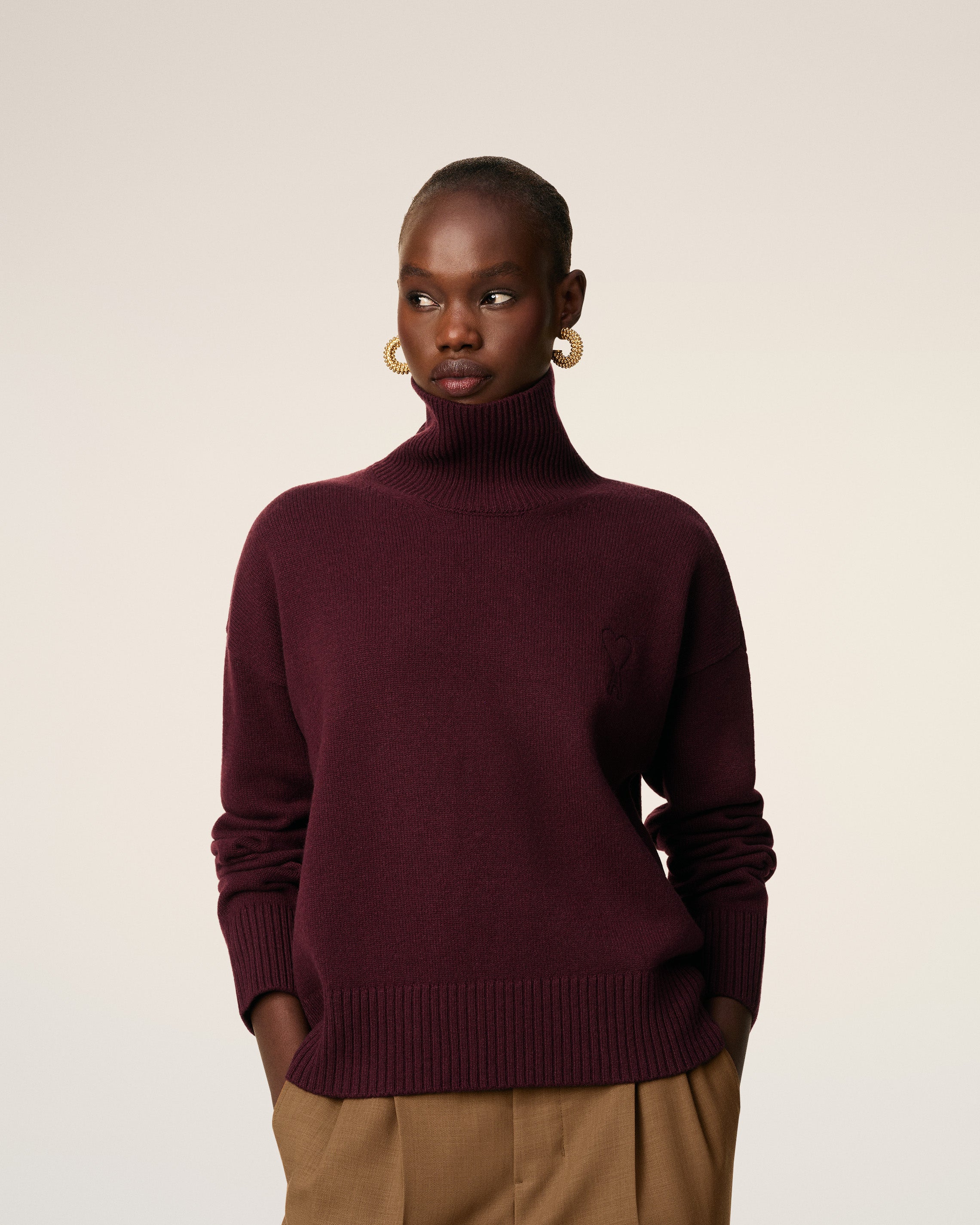 Pull Bordeaux Col Cheminée Ami De Coeur En Laine