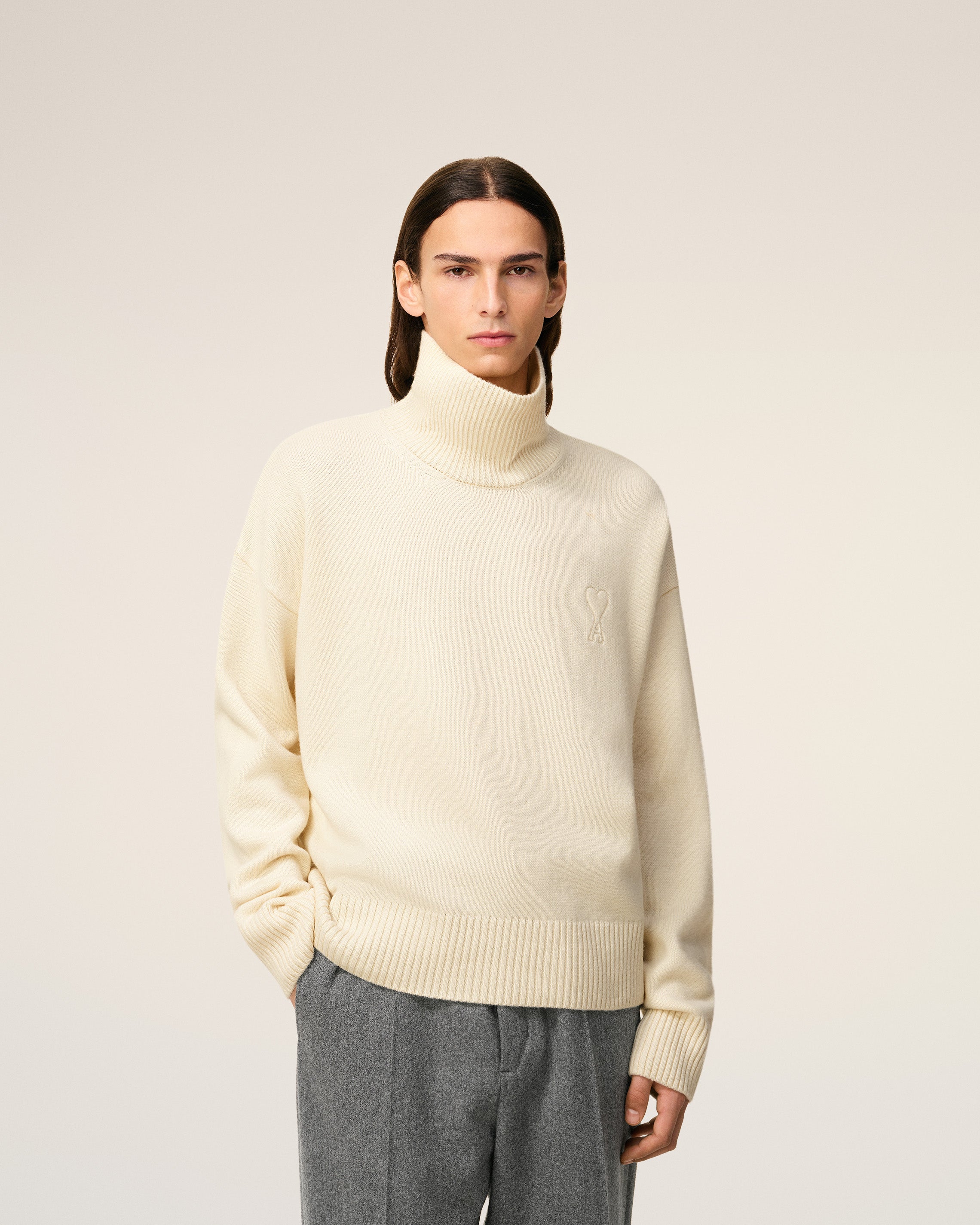 Pull Blanc Col Cheminée Ami De Coeur En Laine