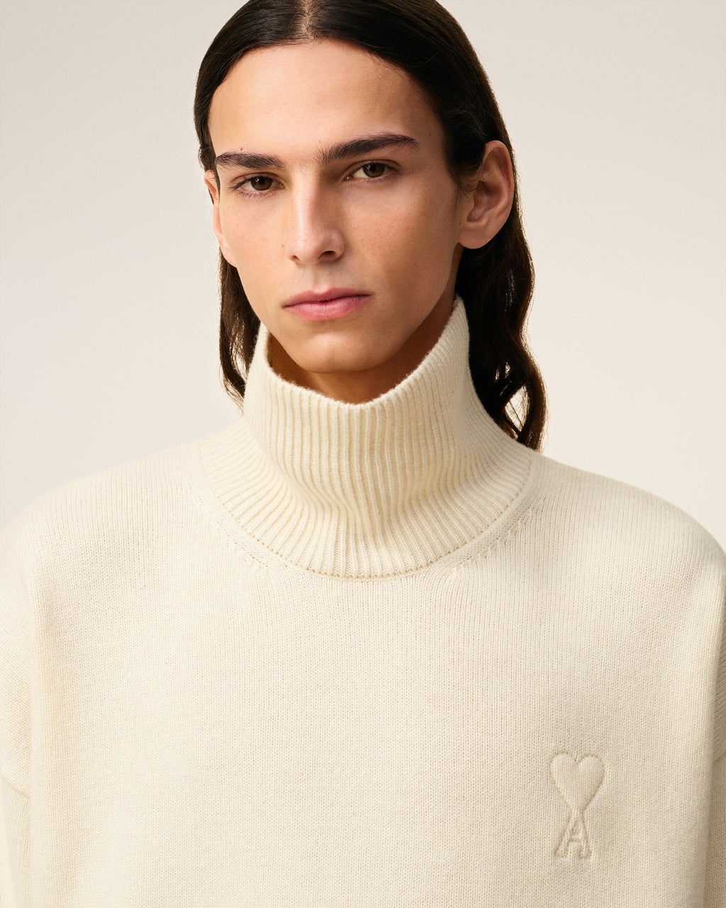 Pull Blanc Col Cheminée Ami De Coeur En Laine