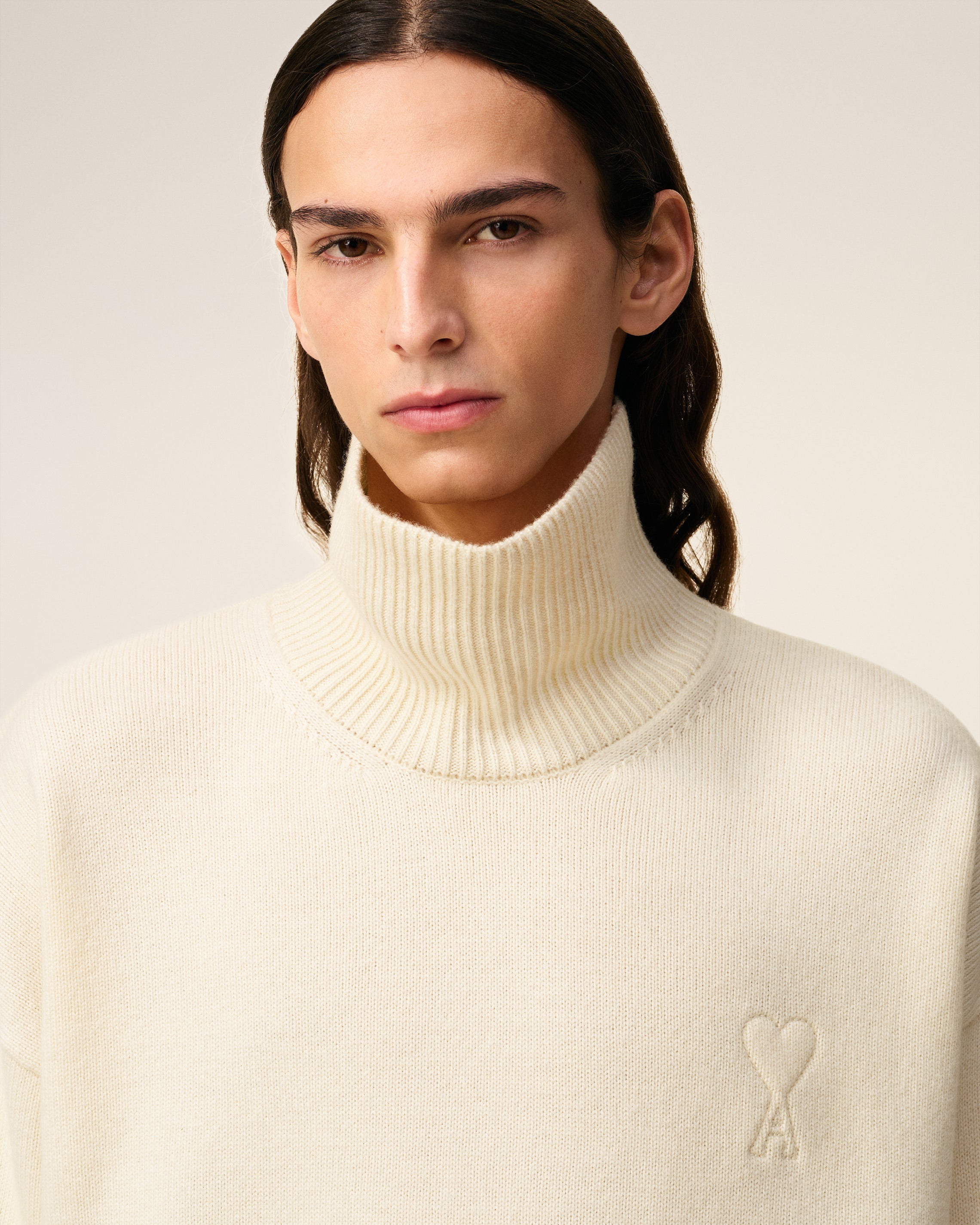 Pull Blanc Col Cheminée Ami De Coeur En Laine