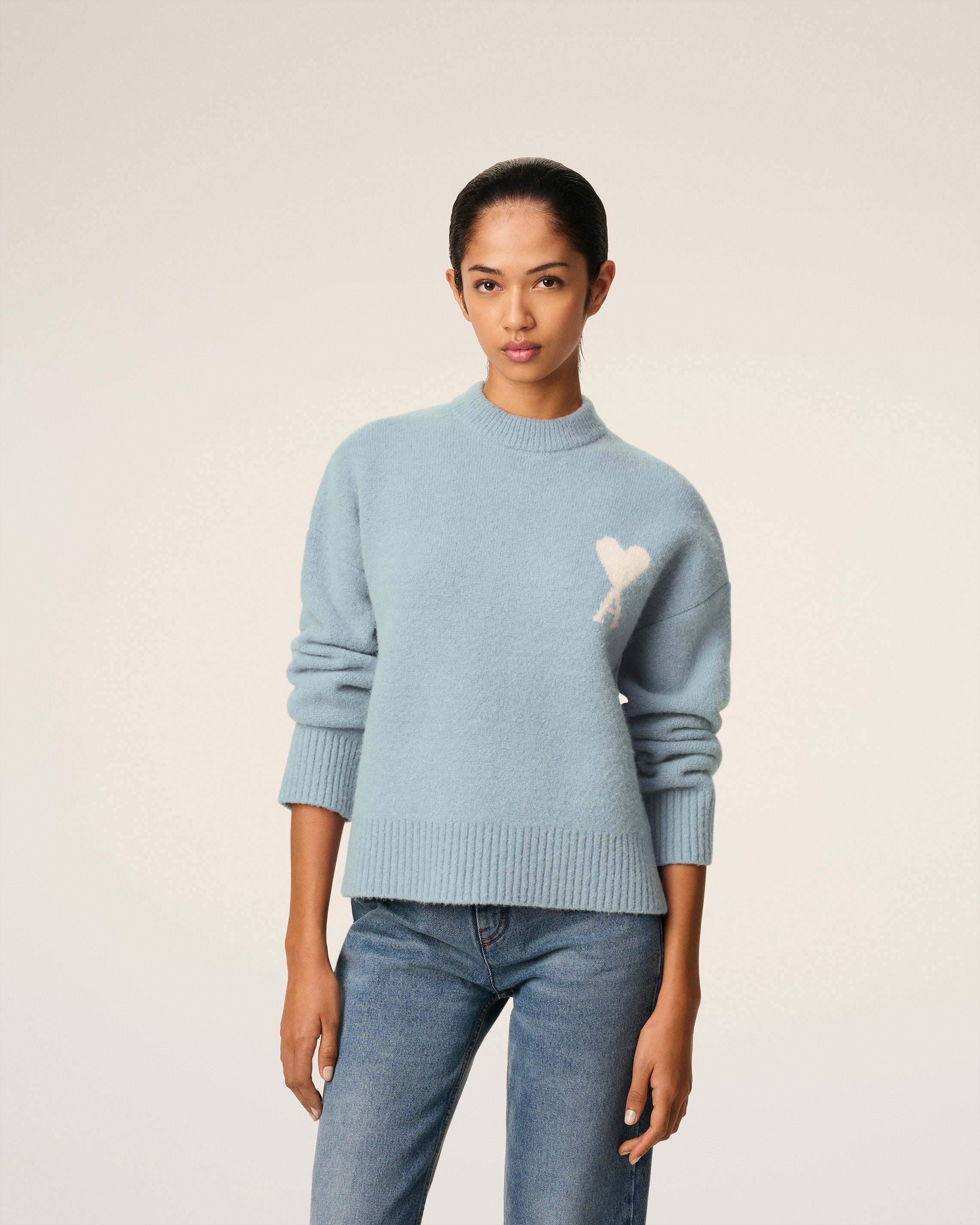 Pull Bleu Col Rond Ami De Coeur En Alpaga