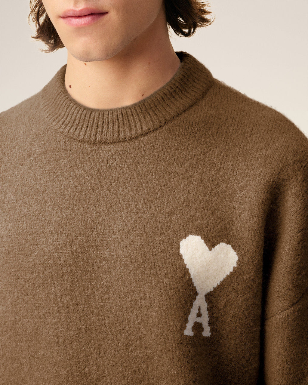 Pull Marron Col Rond Ami De Coeur En Alpaga