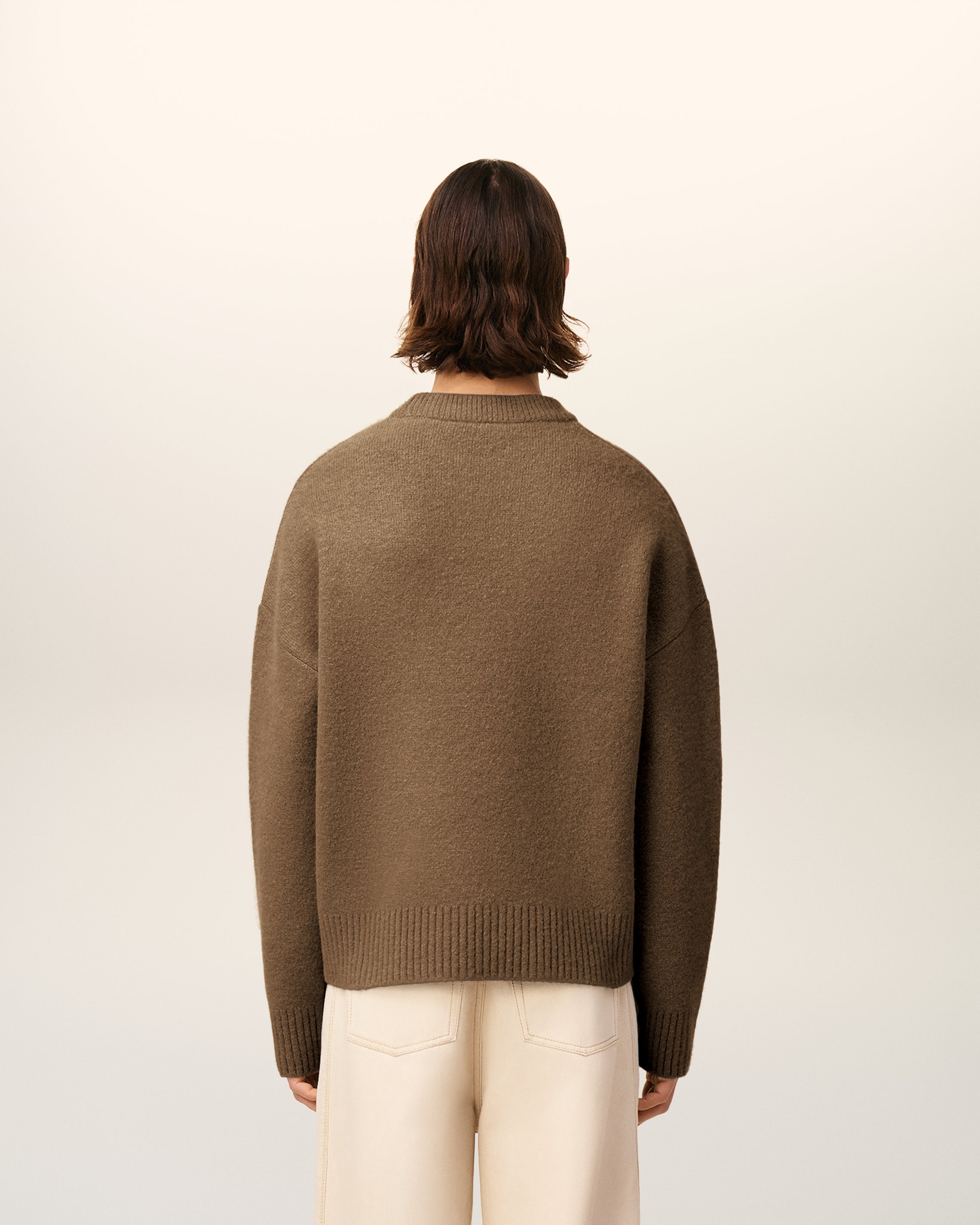 Pull Marron Col Rond Ami De Coeur En Alpaga