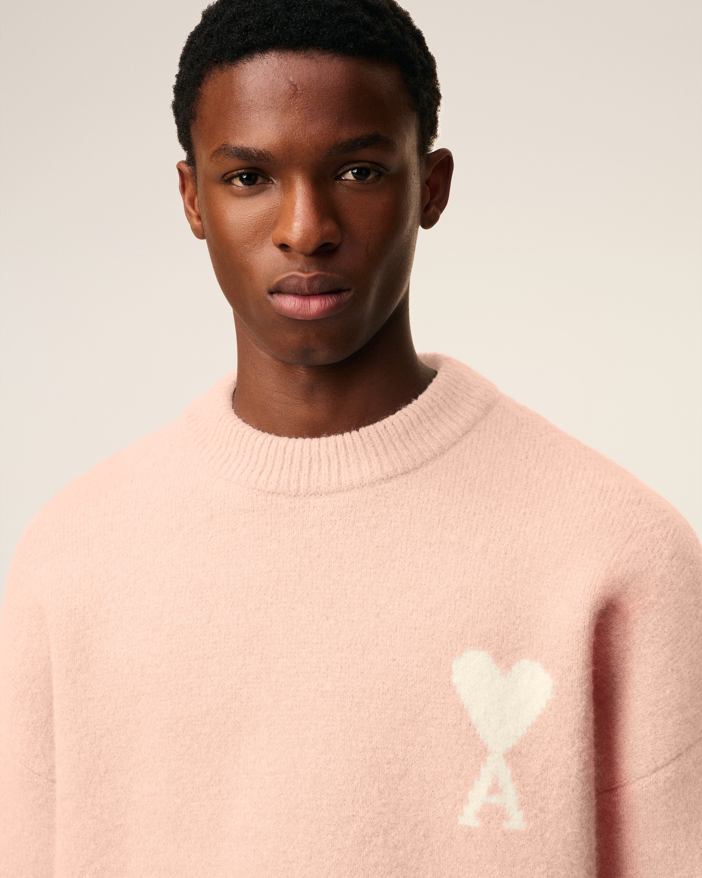 Pull Rose Col Rond Ami De Coeur En Alpaga
