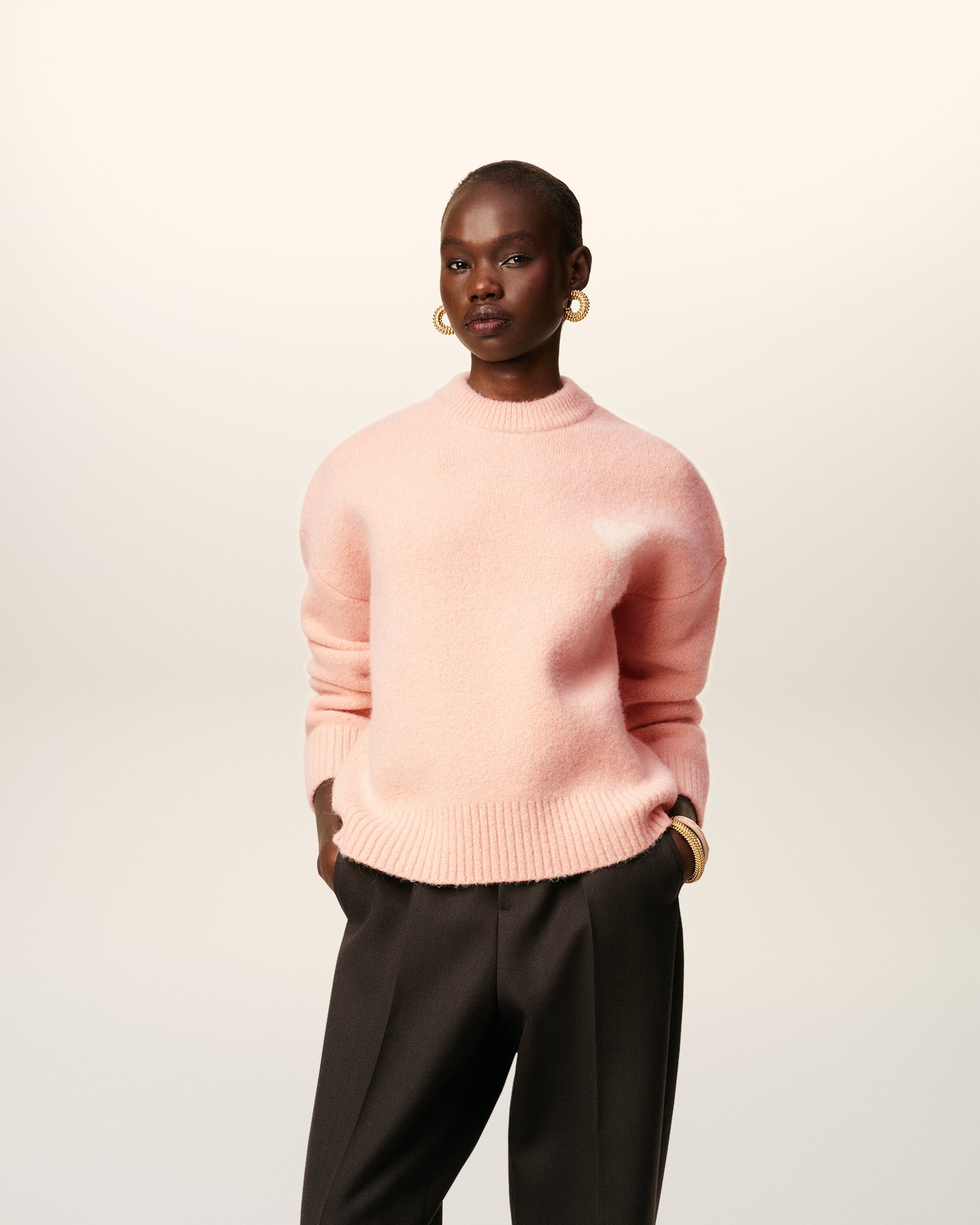 Pull Rose Col Rond Ami De Coeur En Alpaga