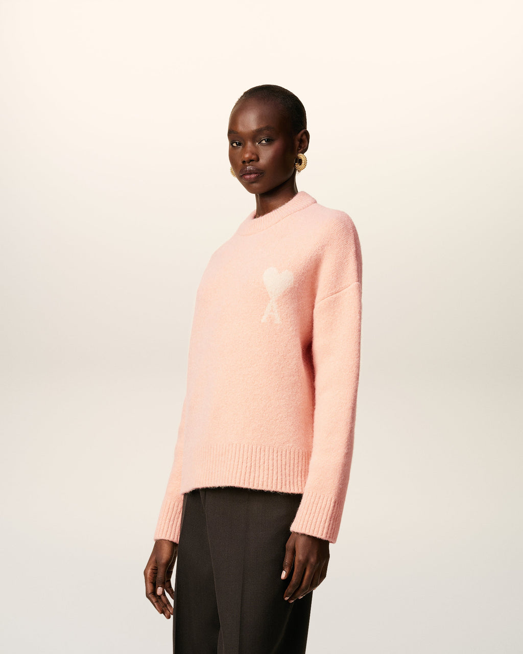 Pull Rose Col Rond Ami De Coeur En Alpaga