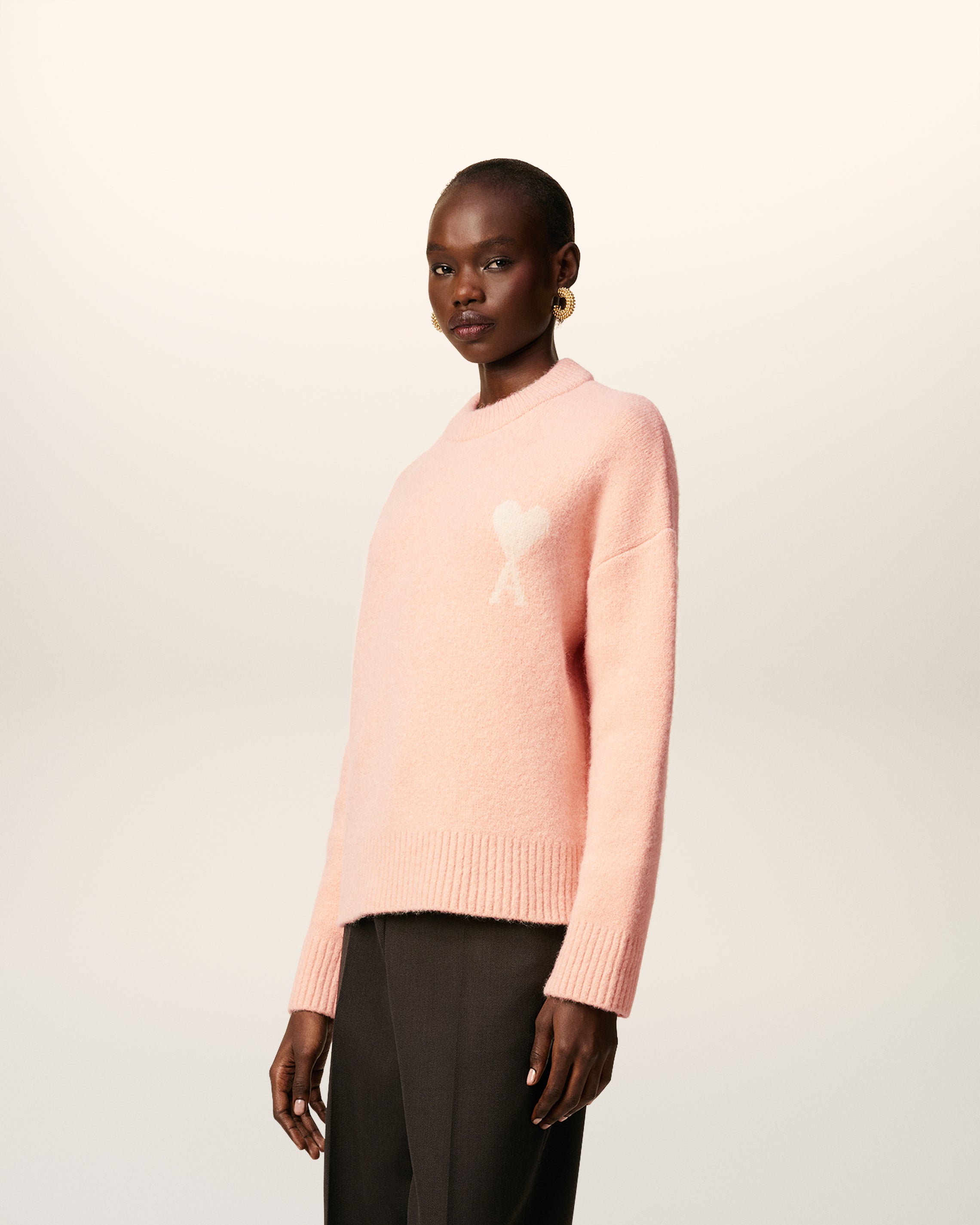 Pull Rose Col Rond Ami De Coeur En Alpaga