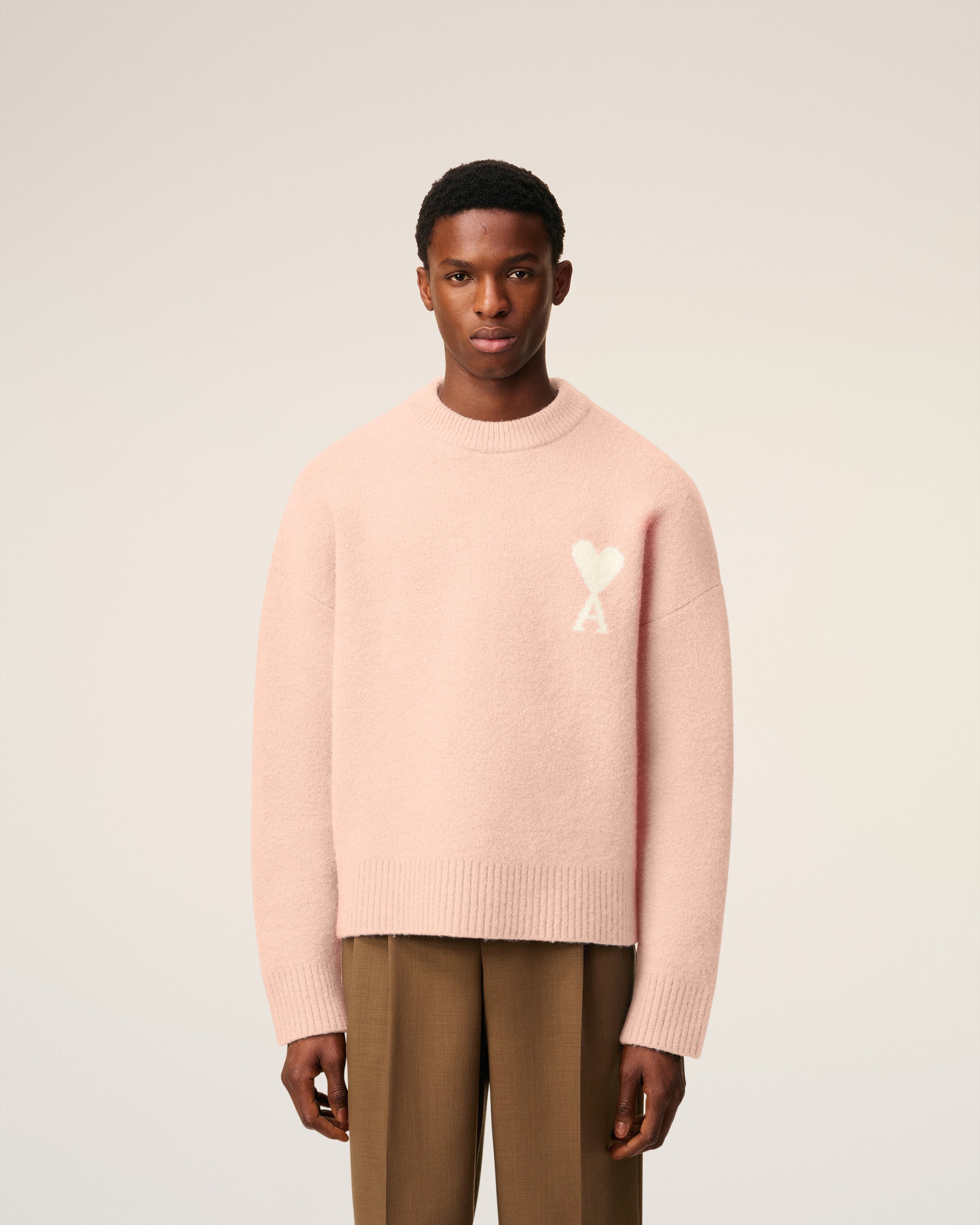 Pull Rose Col Rond Ami De Coeur En Alpaga