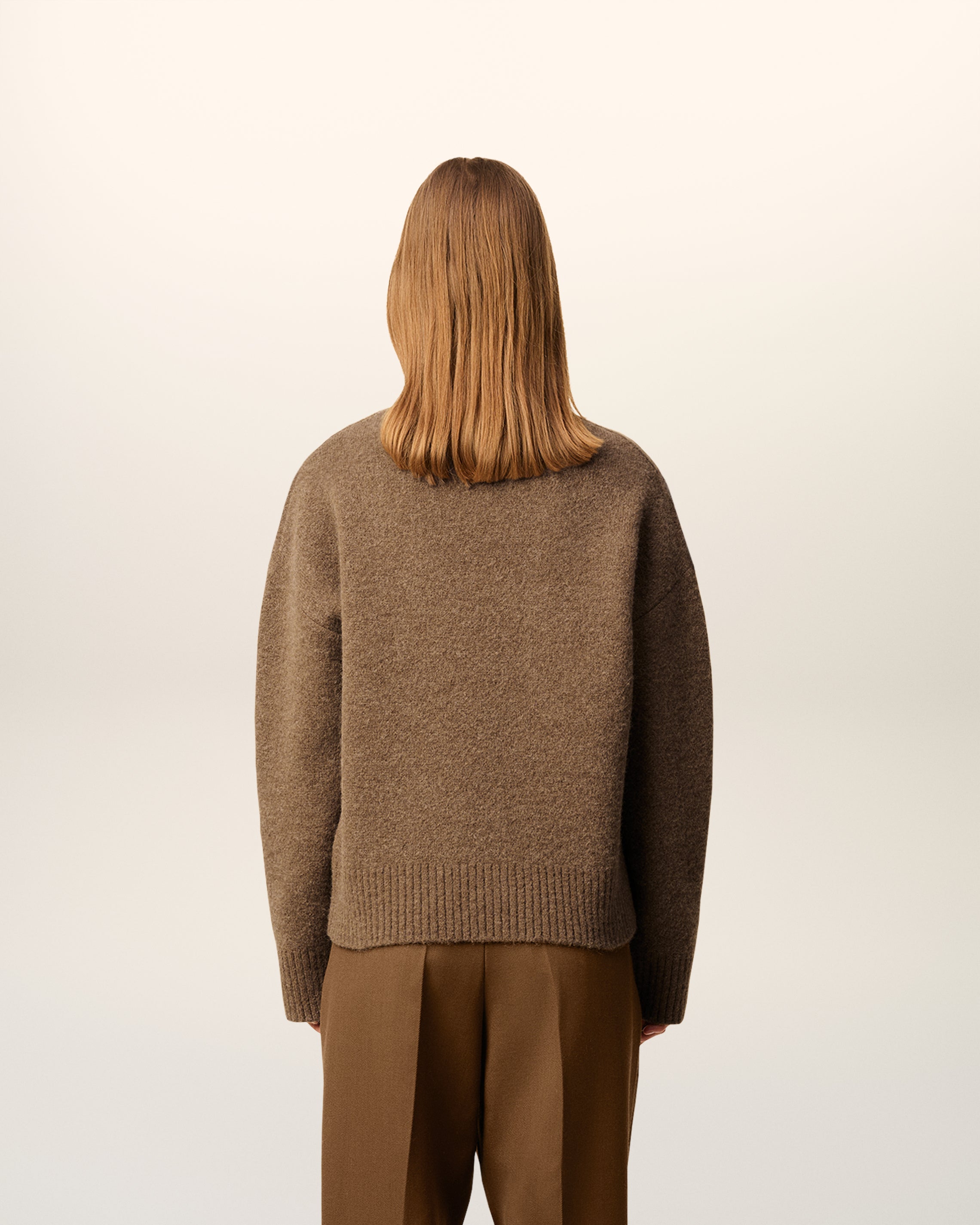 Pull Marron Col Rond Ami De Coeur En Alpaga