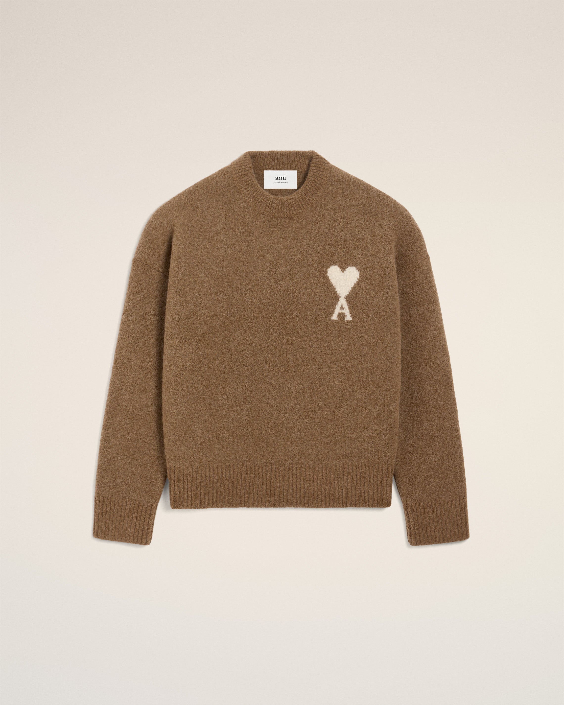 Pull Marron Col Rond Ami De Coeur En Alpaga