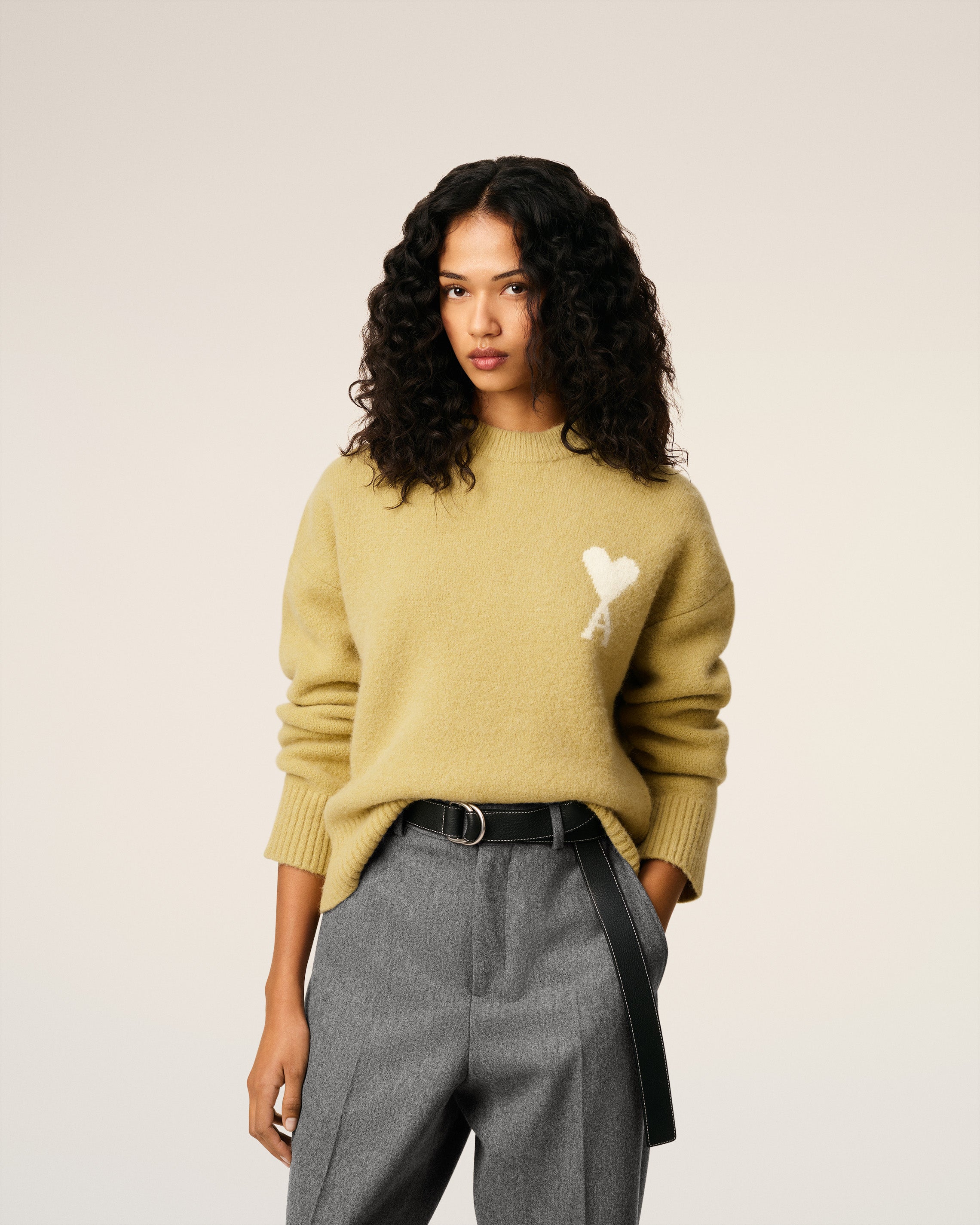 Pull Jaune Col Rond Ami De Coeur En Alpaga