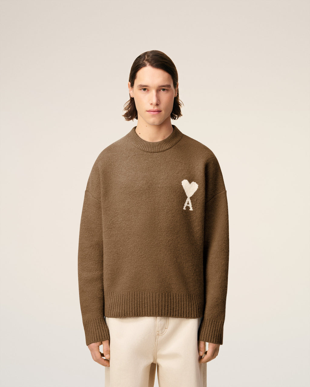 Pull Marron Col Rond Ami De Coeur En Alpaga