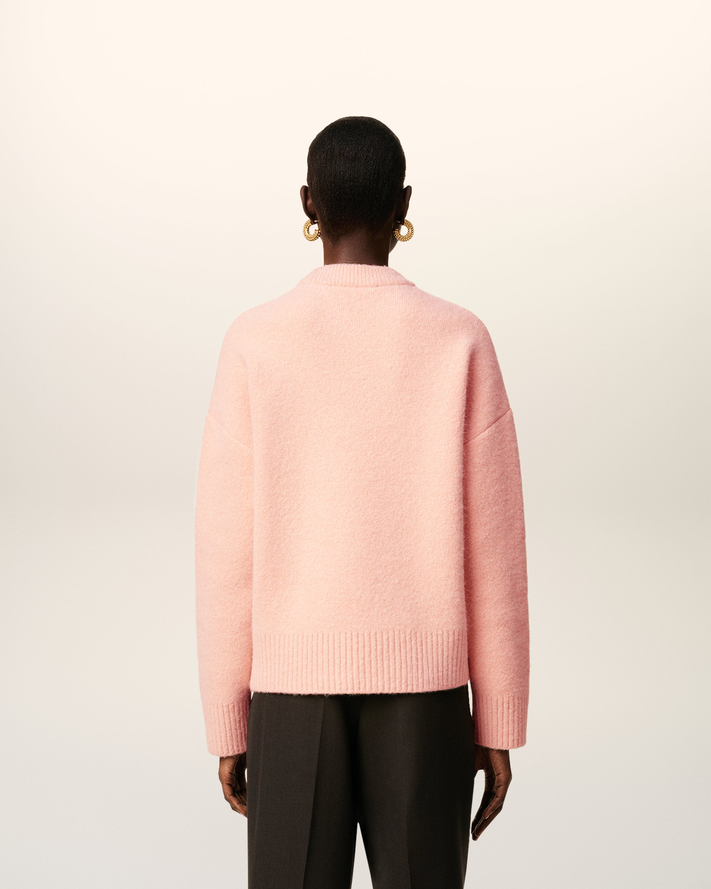 Pull Rose Col Rond Ami De Coeur En Alpaga