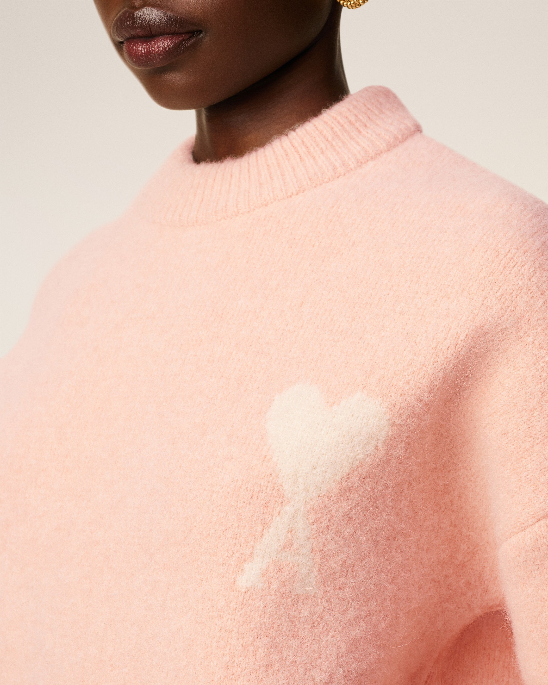 Pull Rose Col Rond Ami De Coeur En Alpaga