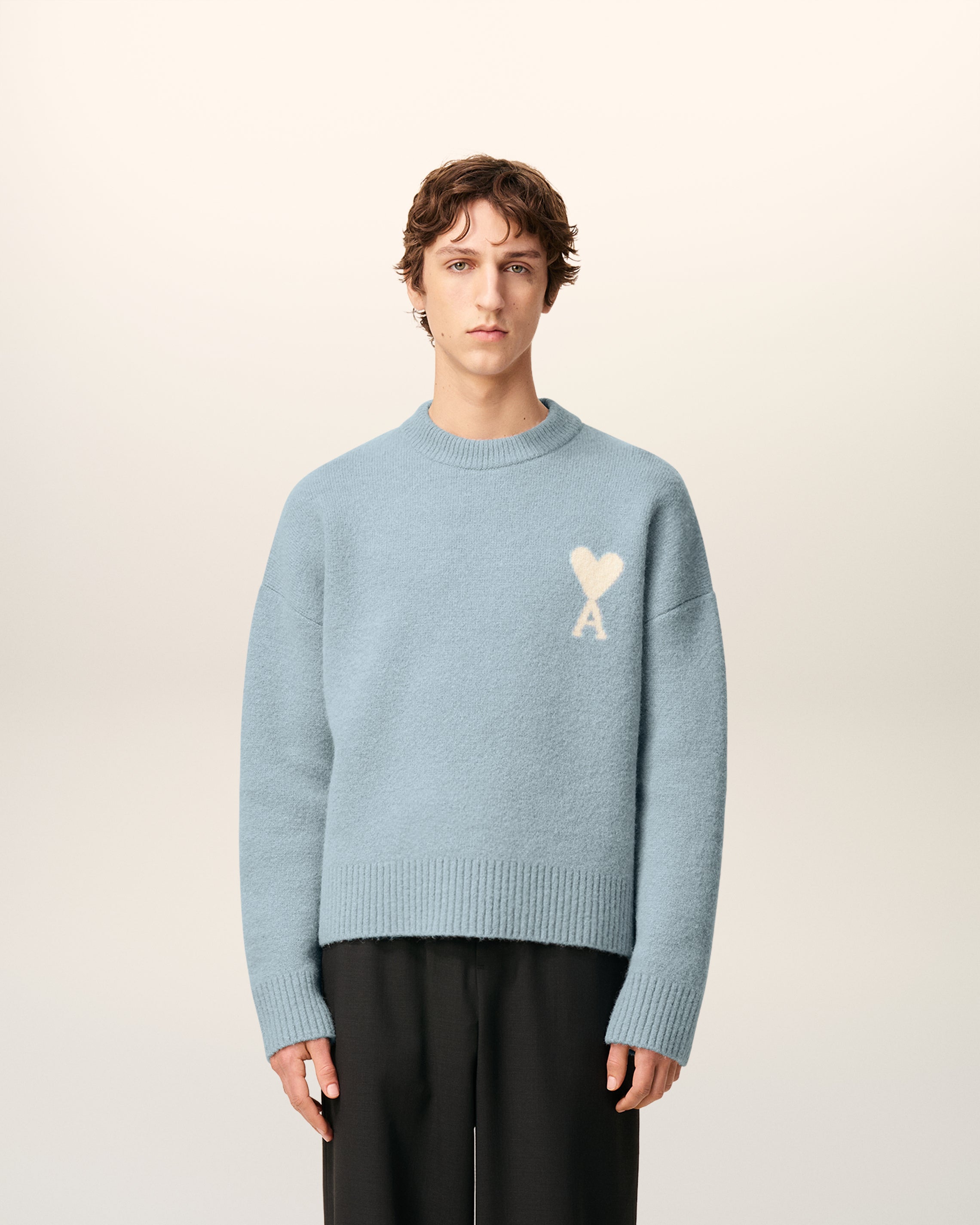 Pull Bleu Col Rond Ami De Coeur En Alpaga