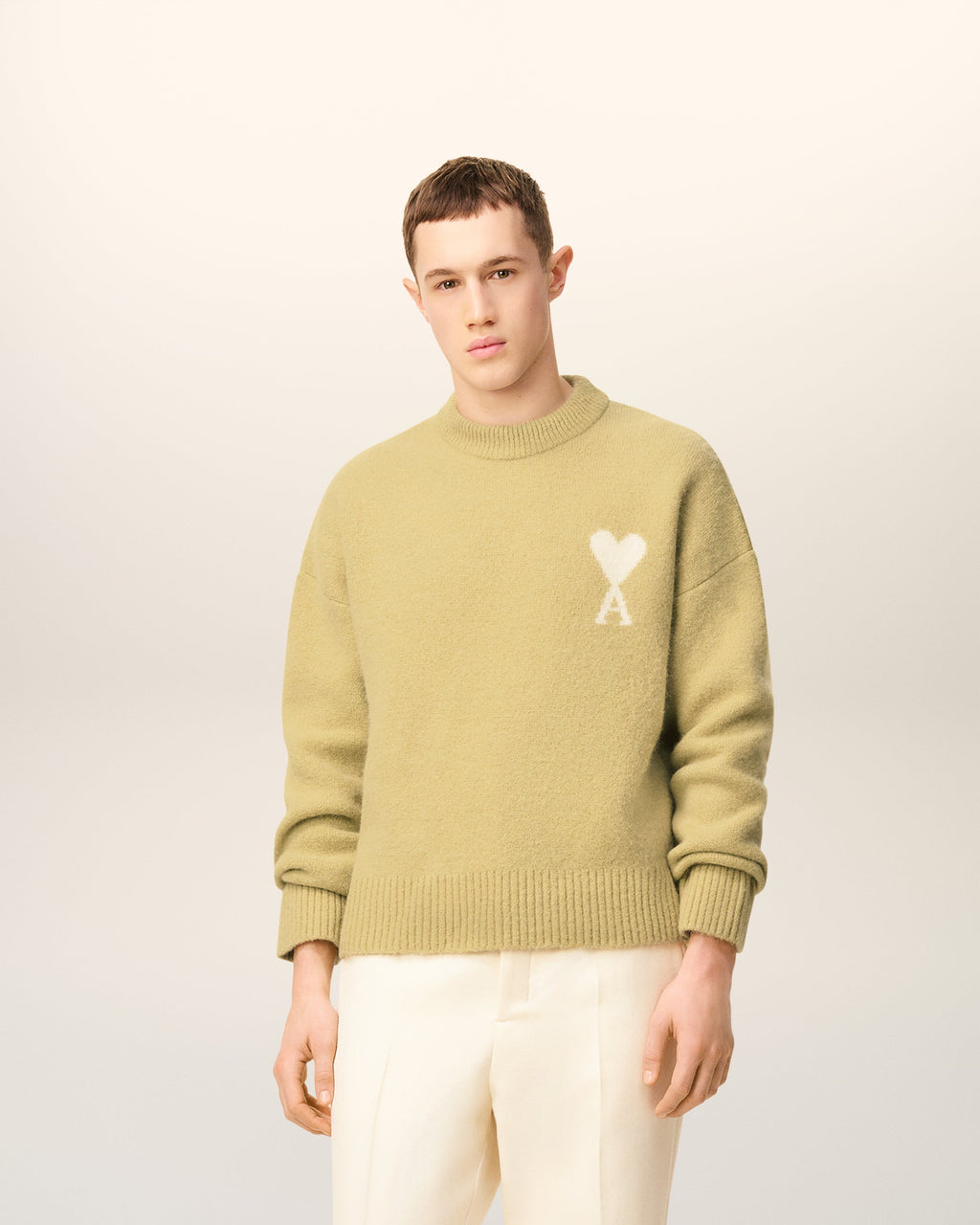 Pull Jaune Col Rond Ami De Coeur En Alpaga