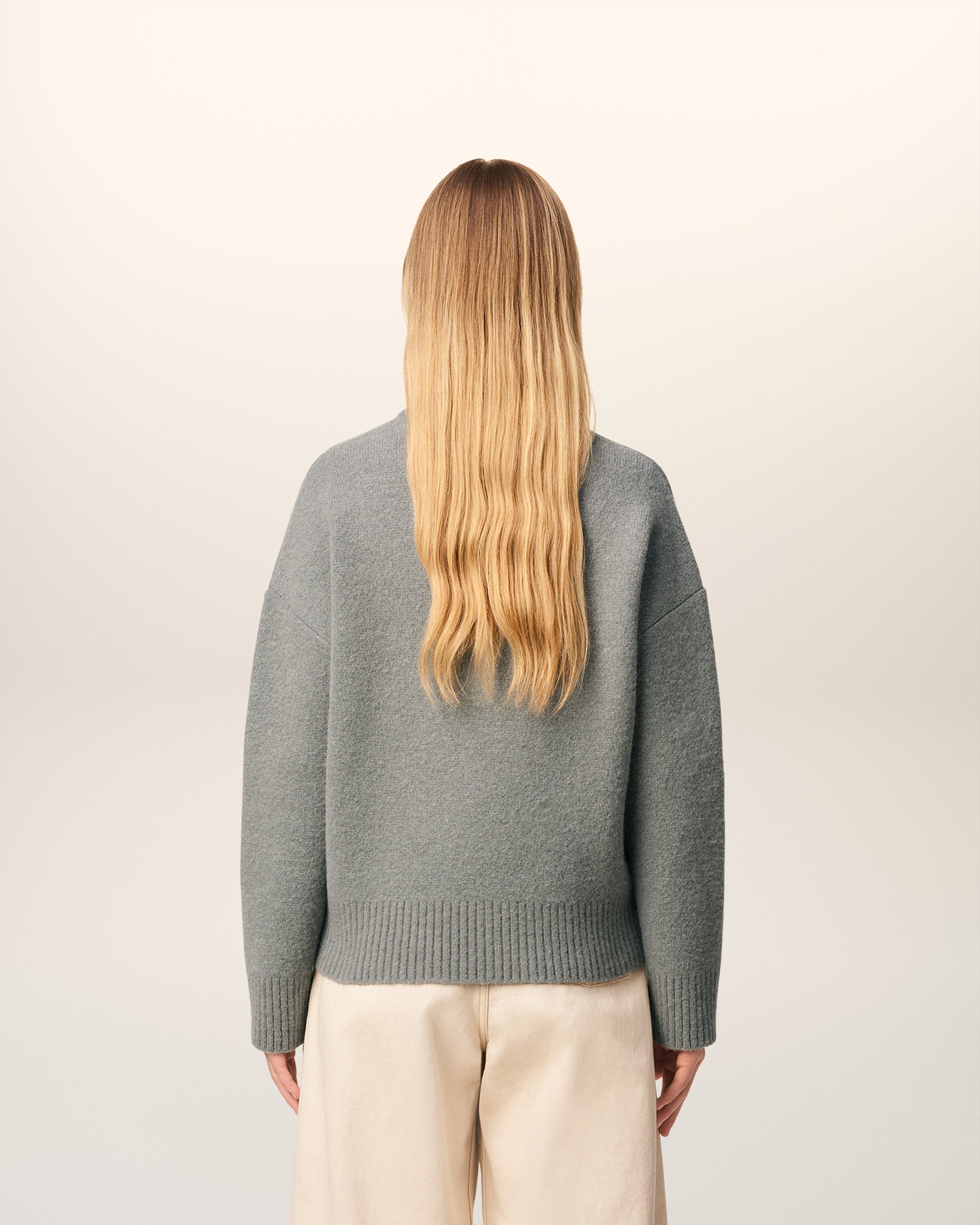 Pull Gris Col Rond Ami De Coeur En Alpaga