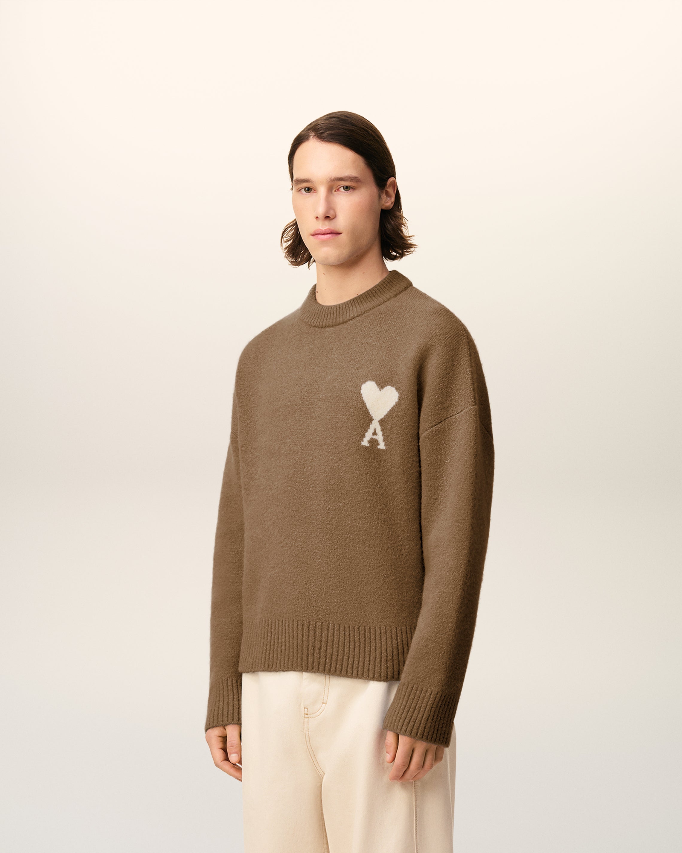 Pull Marron Col Rond Ami De Coeur En Alpaga
