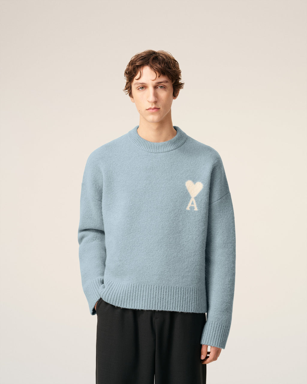 Pull Bleu Col Rond Ami De Coeur En Alpaga