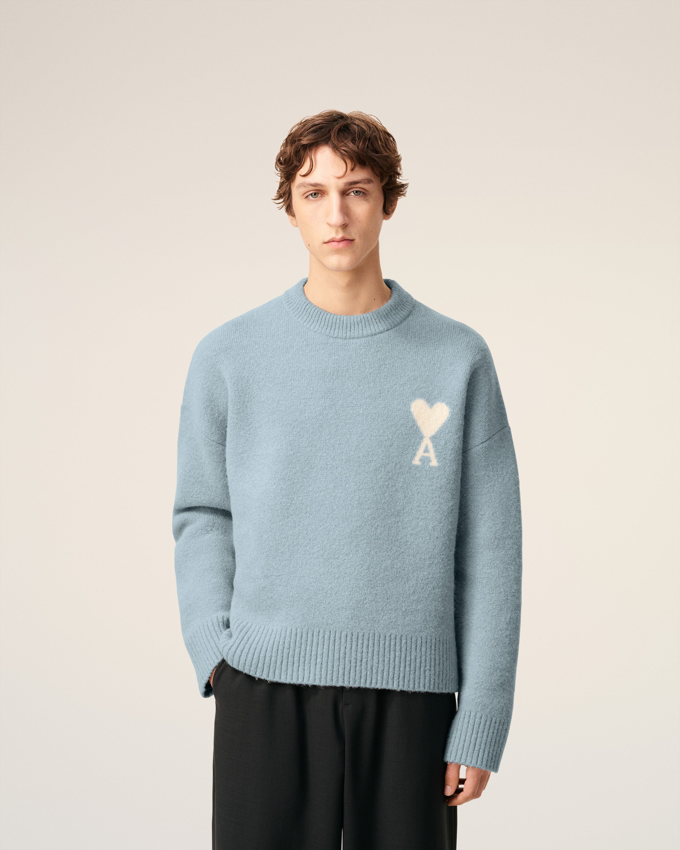 Pull Bleu Col Rond Ami De Coeur En Alpaga