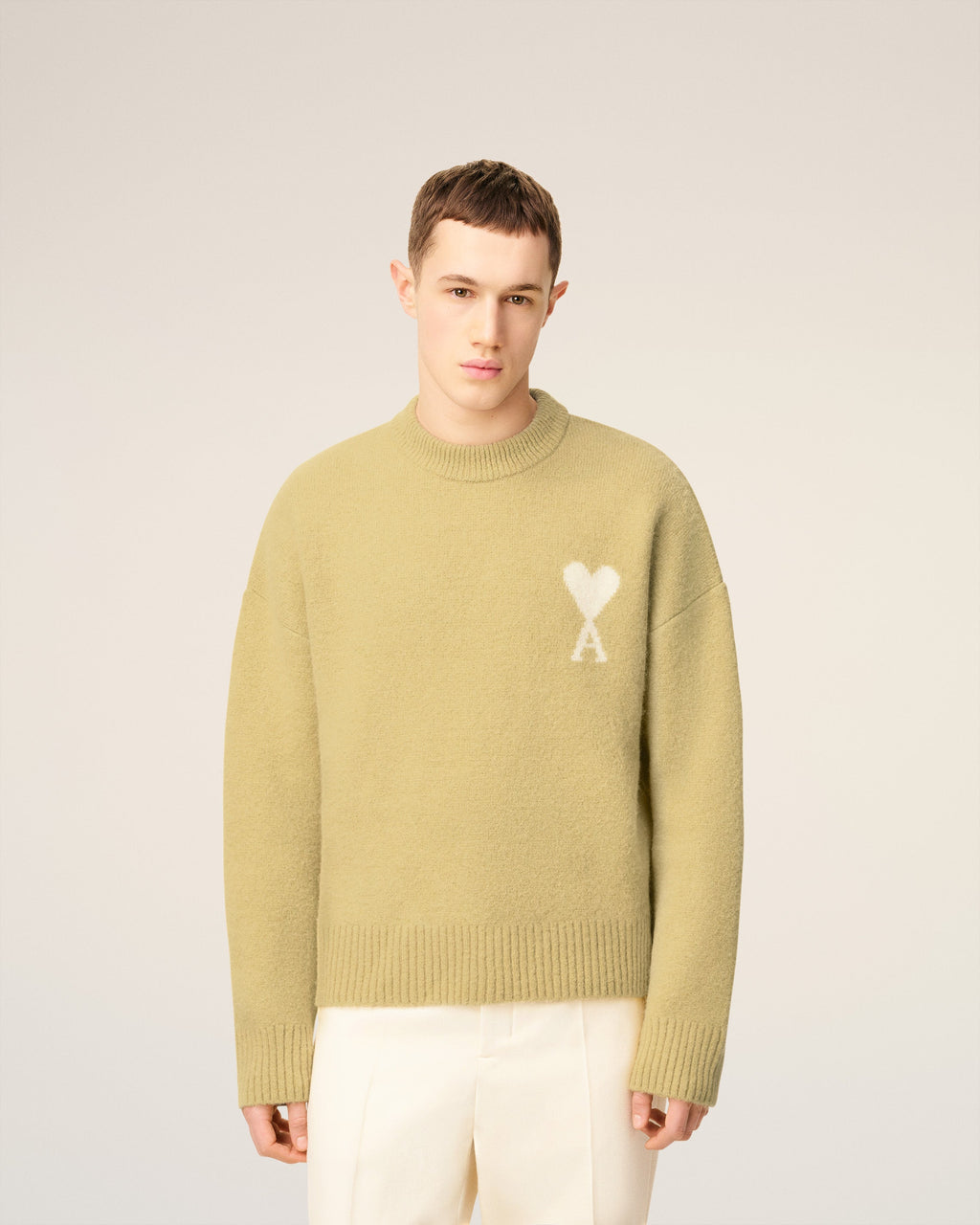 Pull Jaune Col Rond Ami De Coeur En Alpaga