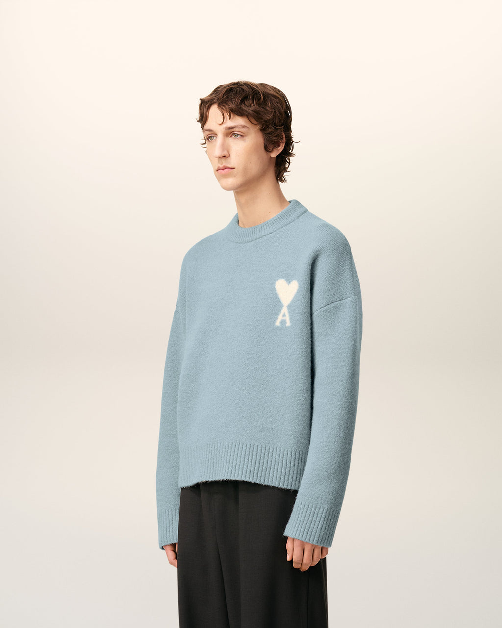 Pull Bleu Col Rond Ami De Coeur En Alpaga